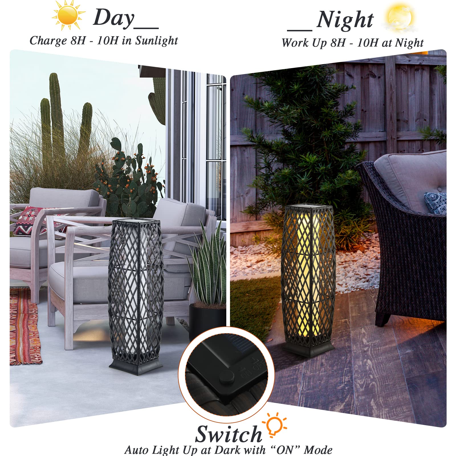 Tangkula Outdoor Solar Powered Floor Lamps, IP65 Waterproof, 7” x 7” x 27”, Mix Brown, Model TA-10727