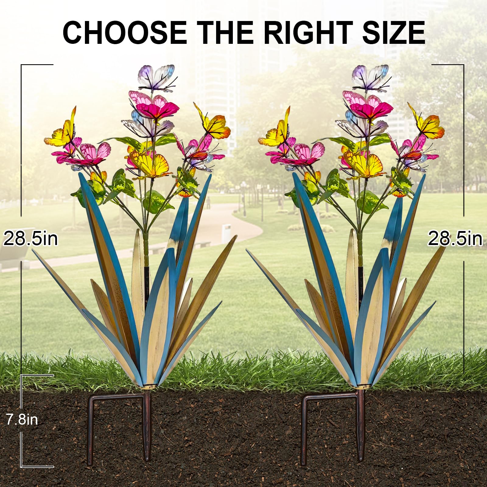 Garden Outdoor Butterfly Enlarge Thickened Wind Resistant Metal Agave Garden Art Metal Plant Country Garden Sculpture Statue Decorations Ornaments Artificial Waterproof Butterflies (Blue 3Pcs)