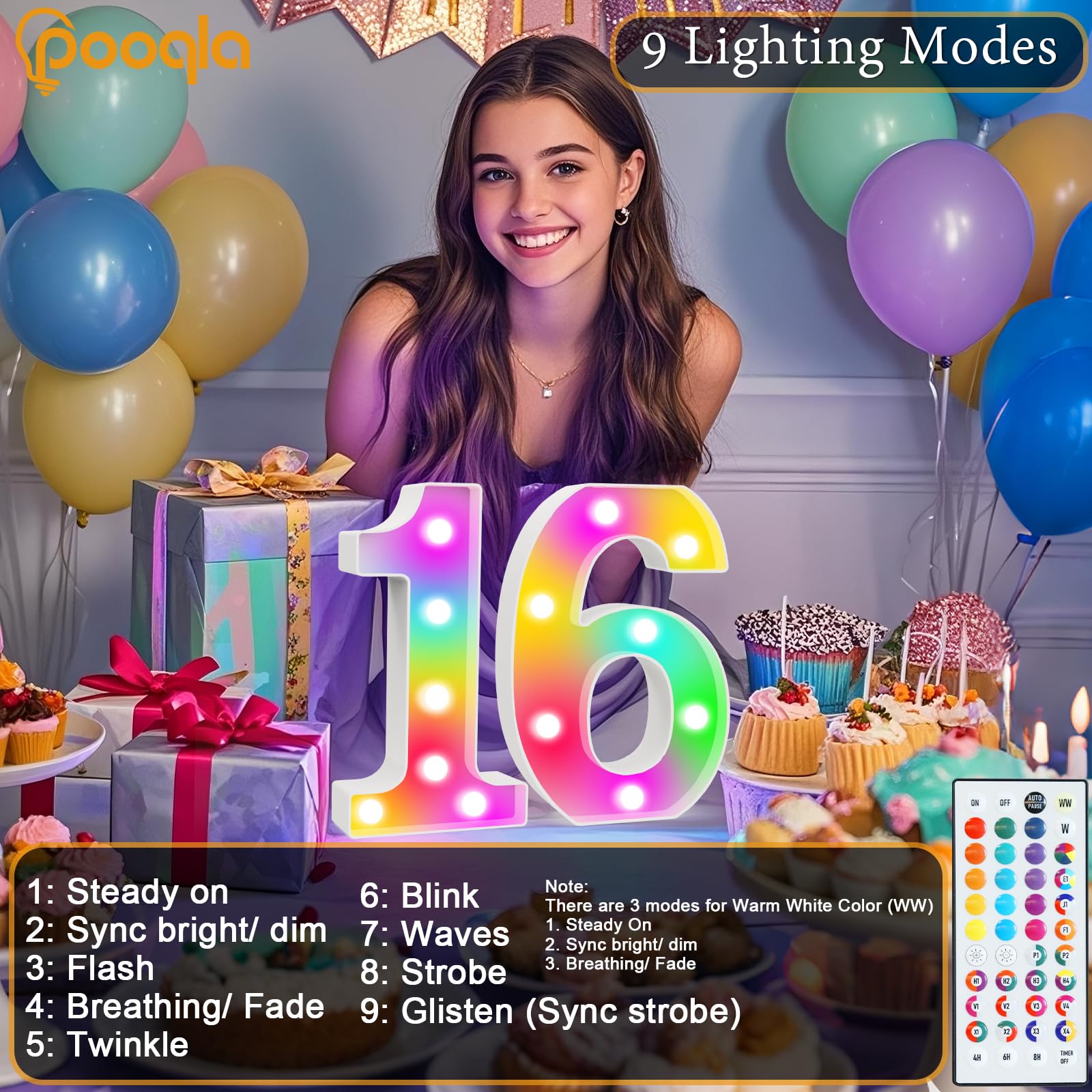 Pooqla Colorful Lighted Numbers With Remote  35 Colors Light Up Numbers For Party  Rgb Led Marquee Number Lights Gift For Girls Boys 8Th Birthday Decoration Wedding Bar Night Light Home Decor Number 8