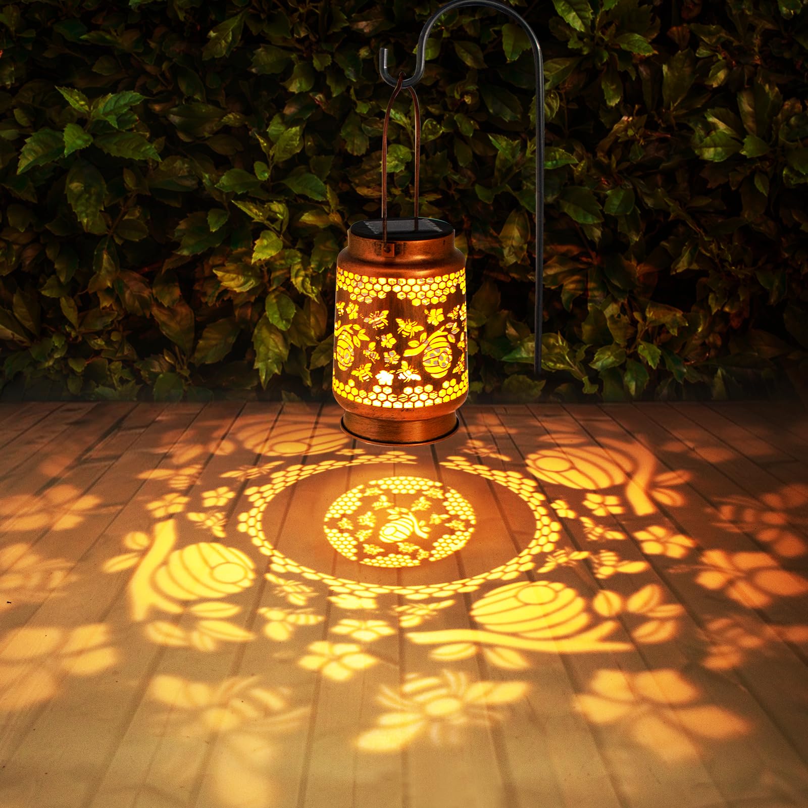 ZASOWUUO Solar Lantern - Waterproof Metal LED Light, Bronze, Model ZA-DL-BEE, Decorative Hanging for Garden, Patio, Lawn