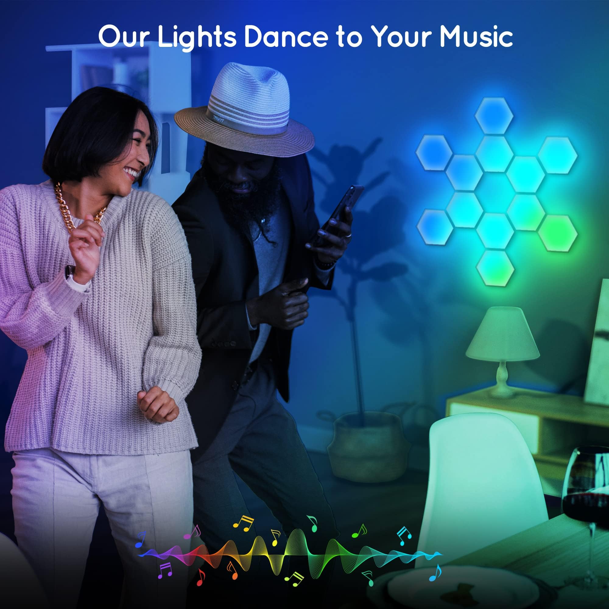 Lumoonosity LED Hexagon Lights - RGB Color Changing - 6-PACK Kit - Multicolor - Music Sync Wall Panels