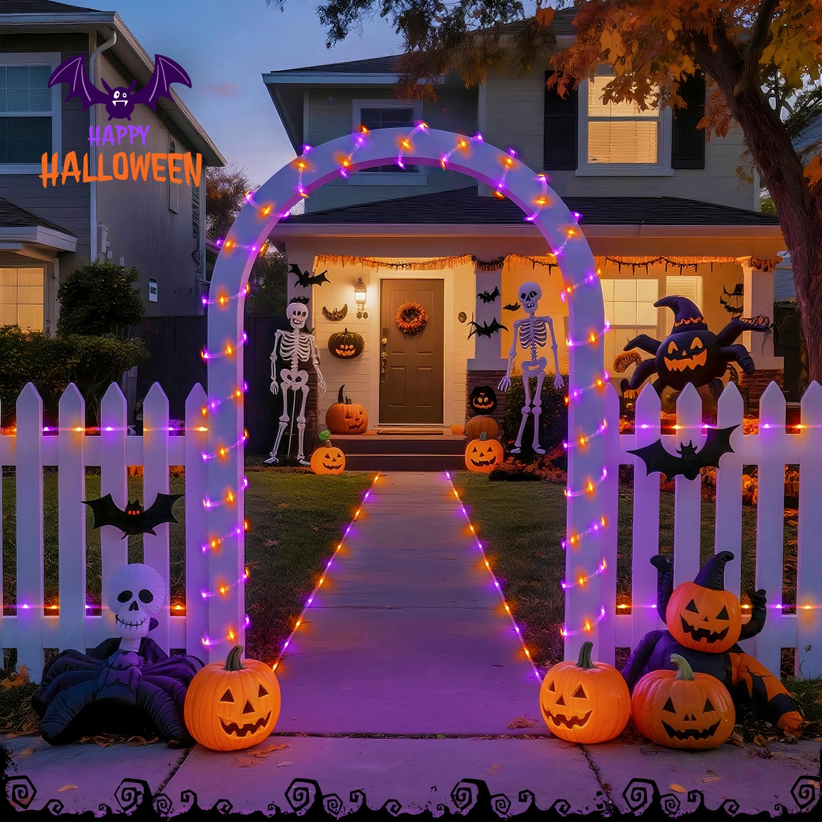 Jmexsuss Orange Purple Halloween Solar Lights  66 Ft 200 Led Purple Rope Lights Outdoor Waterproof  Orange Christmas String Lights For Halloween Fall Party Tree Christmas