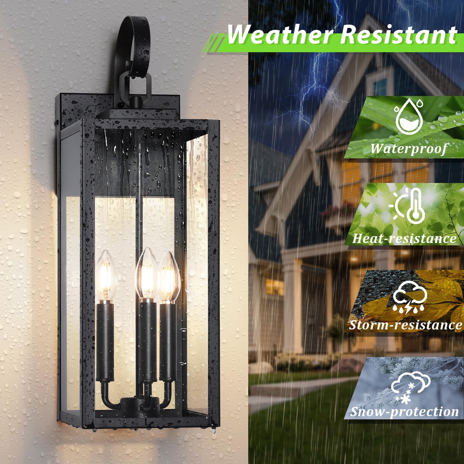 Beslowe 23'' Outdoor Wall Light Fixture, 3-Light Extra Large Exterior Lighting Fixture Wall Mount, Waterproof Porch Light Outdoo