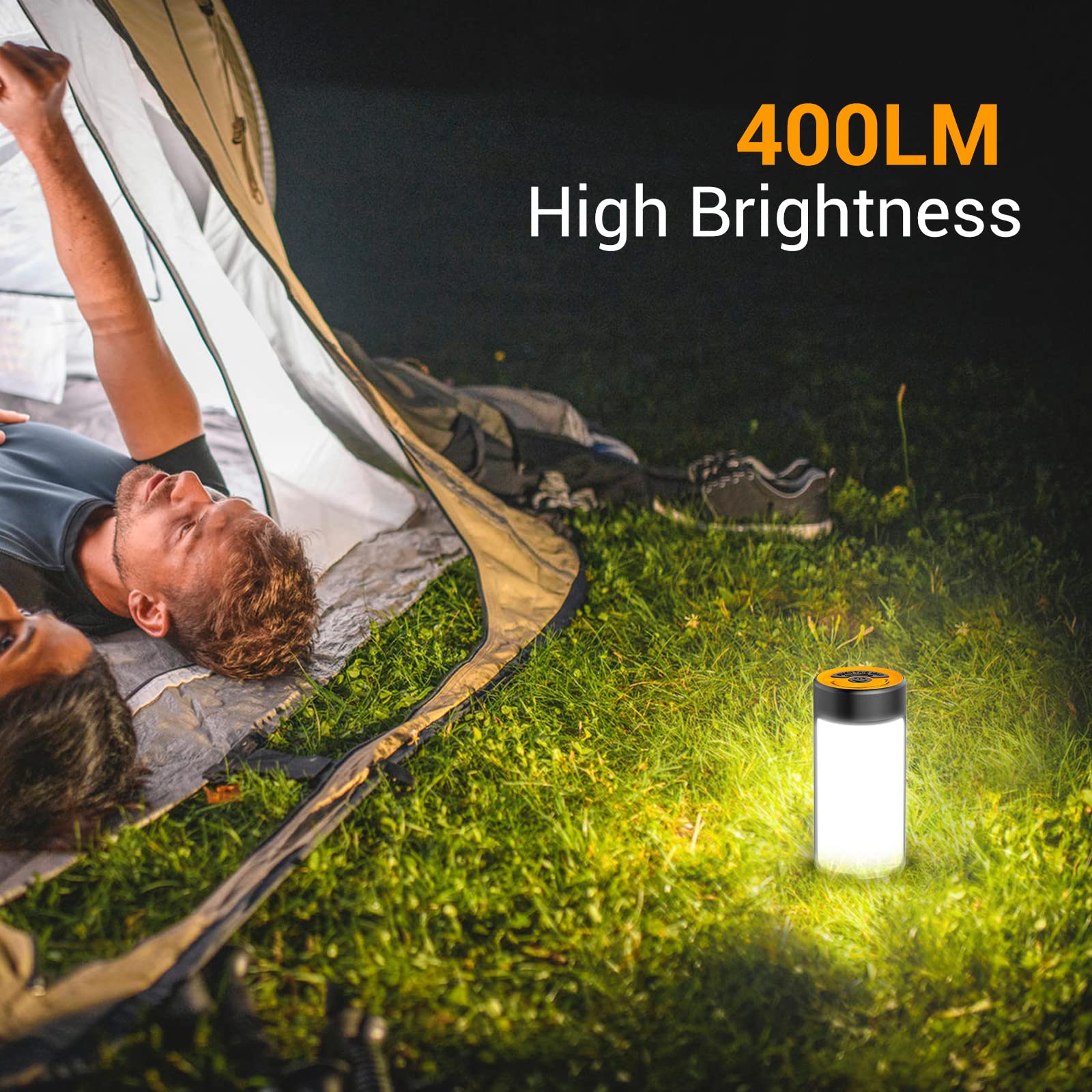 CT CAPETRONIX LED Camping Lantern - 400LM, 5 Light Modes, Water-Resistant, 2-Pack, Black & Orange, Model JJ-ECL7