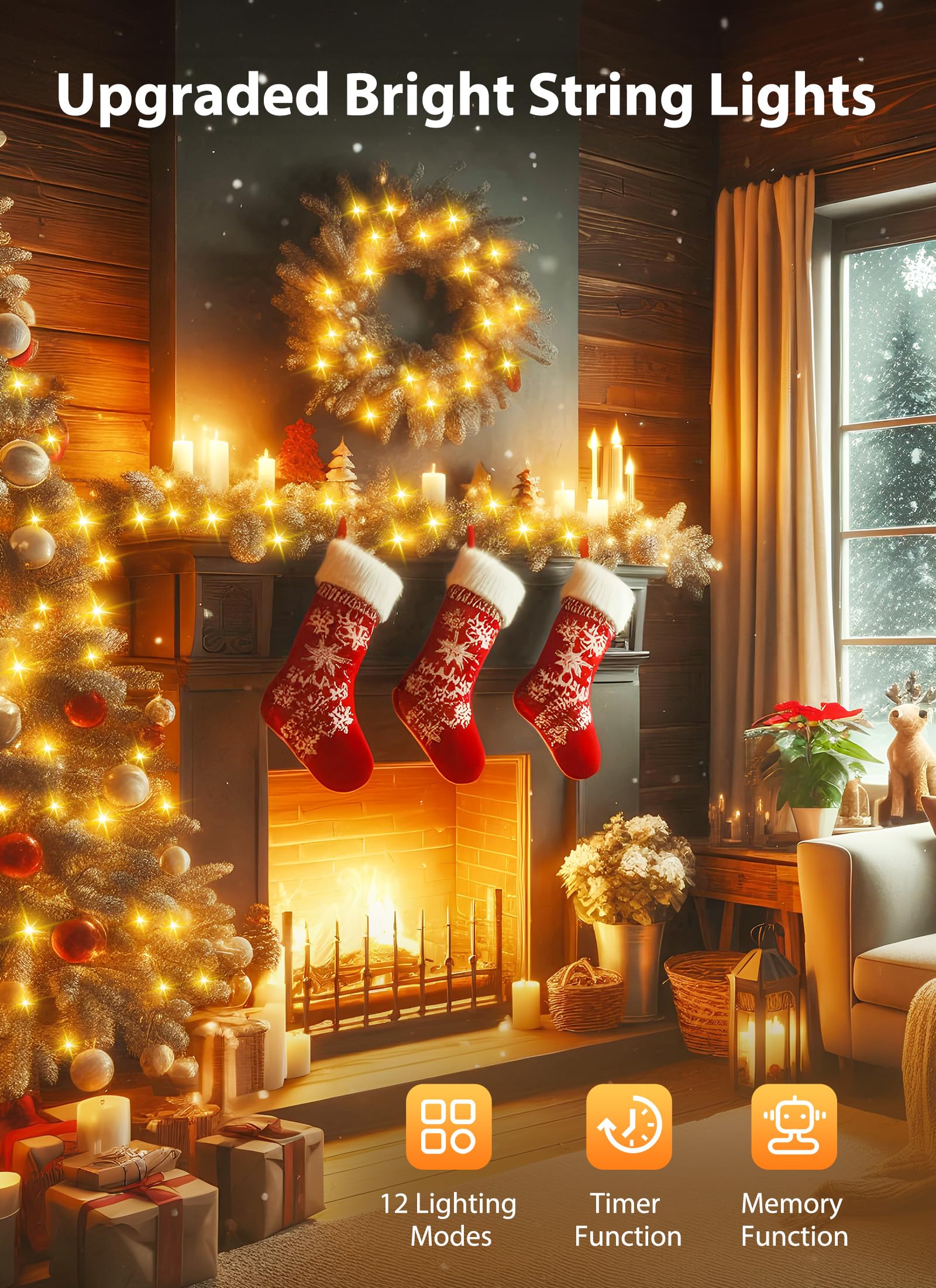 Minetom Christmas Lights - 500 LED, 25 Ft Waterproof Twinkle Fairy Lights, Warm White, DMO-S-500, 12 Modes Timer