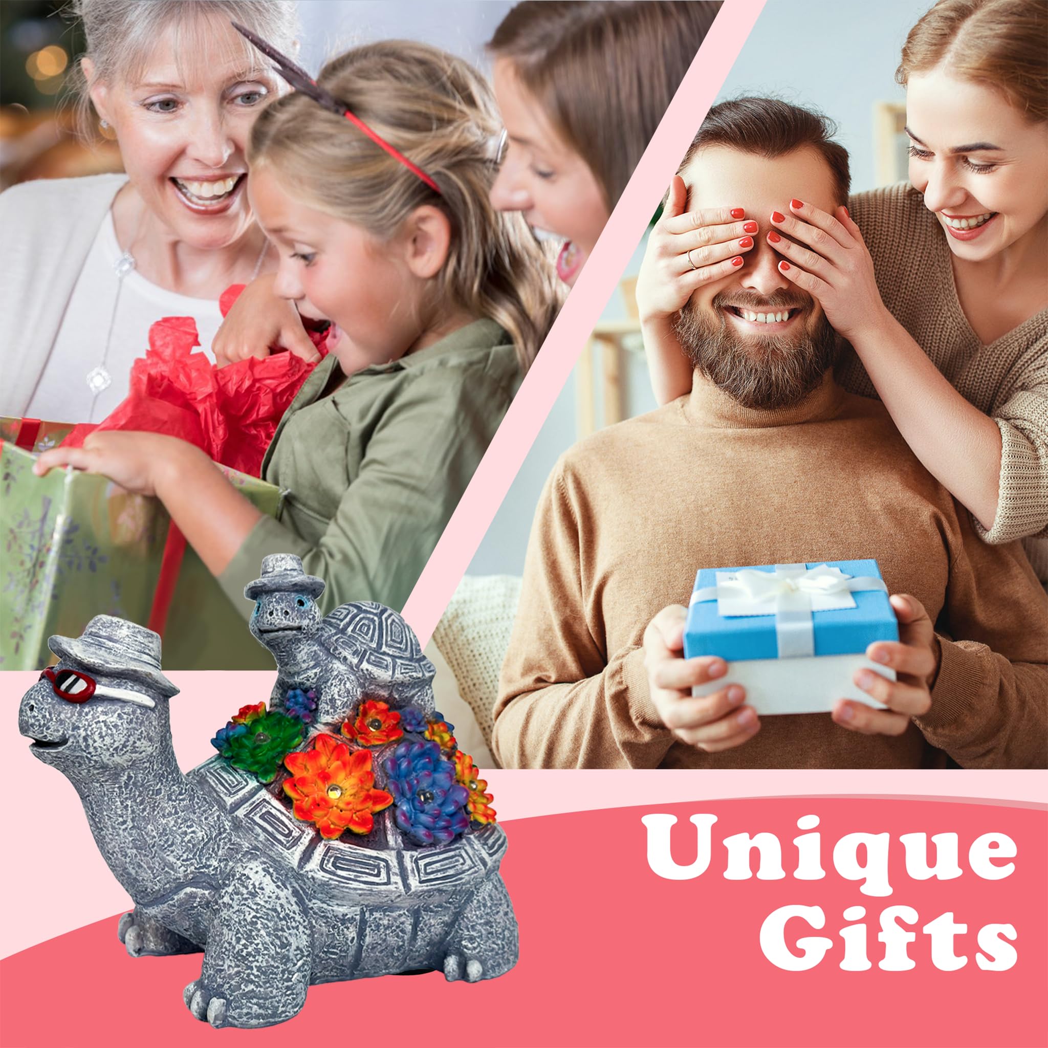 Solar Turtles For Outdoors -Cute Turtle Figurines With Baby For Yard Decorations Outdoor - Ideal For Anniversaries, Christmas, B