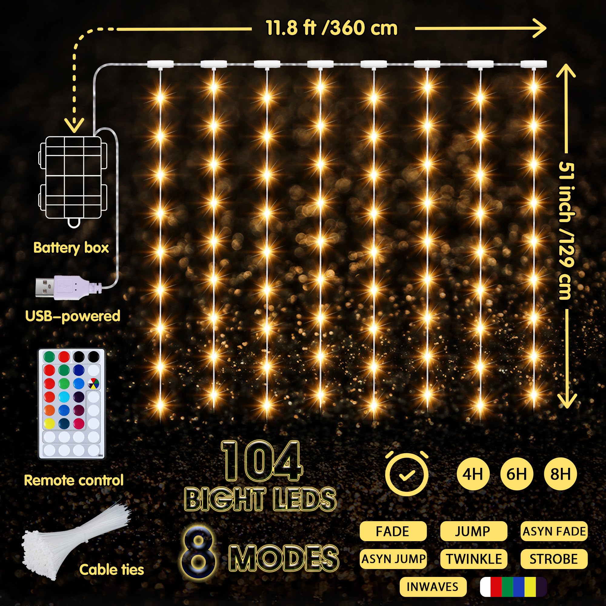 Frienda Patio Umbrella String Lights, 104 LEDs, 16 Colors, 4 Modes, USB Battery Operated, Waterproof, Model Frienda-Umbrella String Lights-02