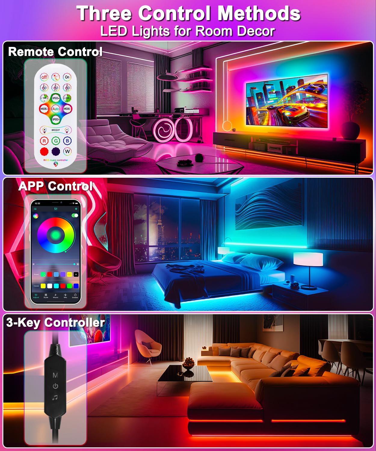 Moriacc Led Lights For Tv,16.4Ft Rgb Tv Lights Backlight Behind,For 55-75 Inch,Smart App Remote Control,With Remote,Music Sync,Usb Powered,For Bedroom/Gaming