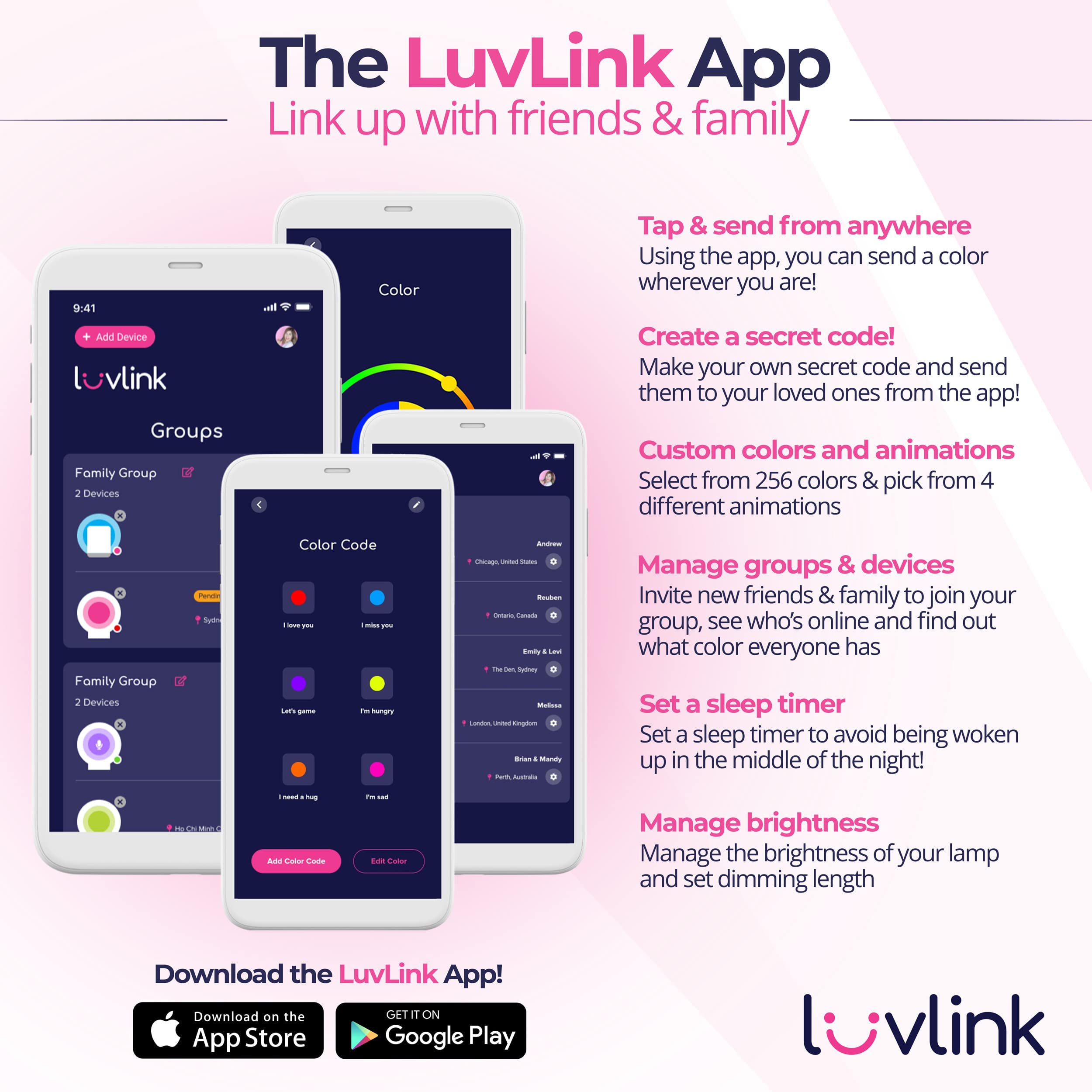 LuvLink Friendship Lamp v2.0 - Extended WiFi Range, Bluetooth Setup, Model LLFL01V2, Single Size, Plastic Material