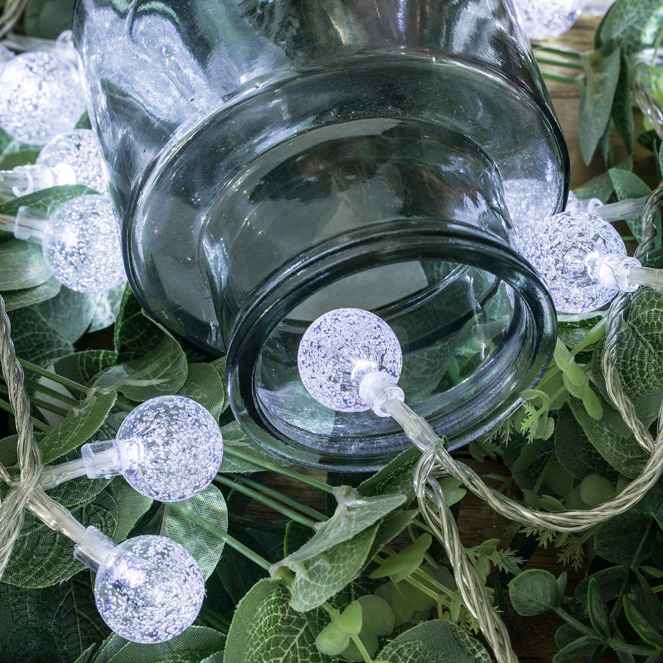 AWQ LED Globe Ball String Lights, 49 FT, White, Crystal Bubble, 8 Modes, Plug-in, Remote, Indoor/Outdoor Wedding Decor