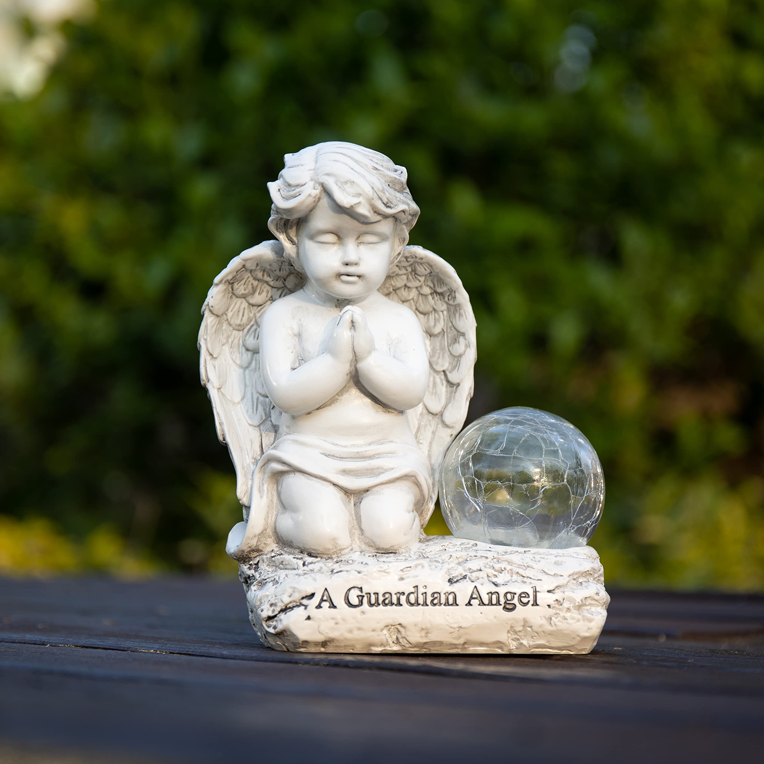 Foreby Angel Statue Garden Decor, White Resin Cherubs with Solar  le Glass Globe, Model A-006