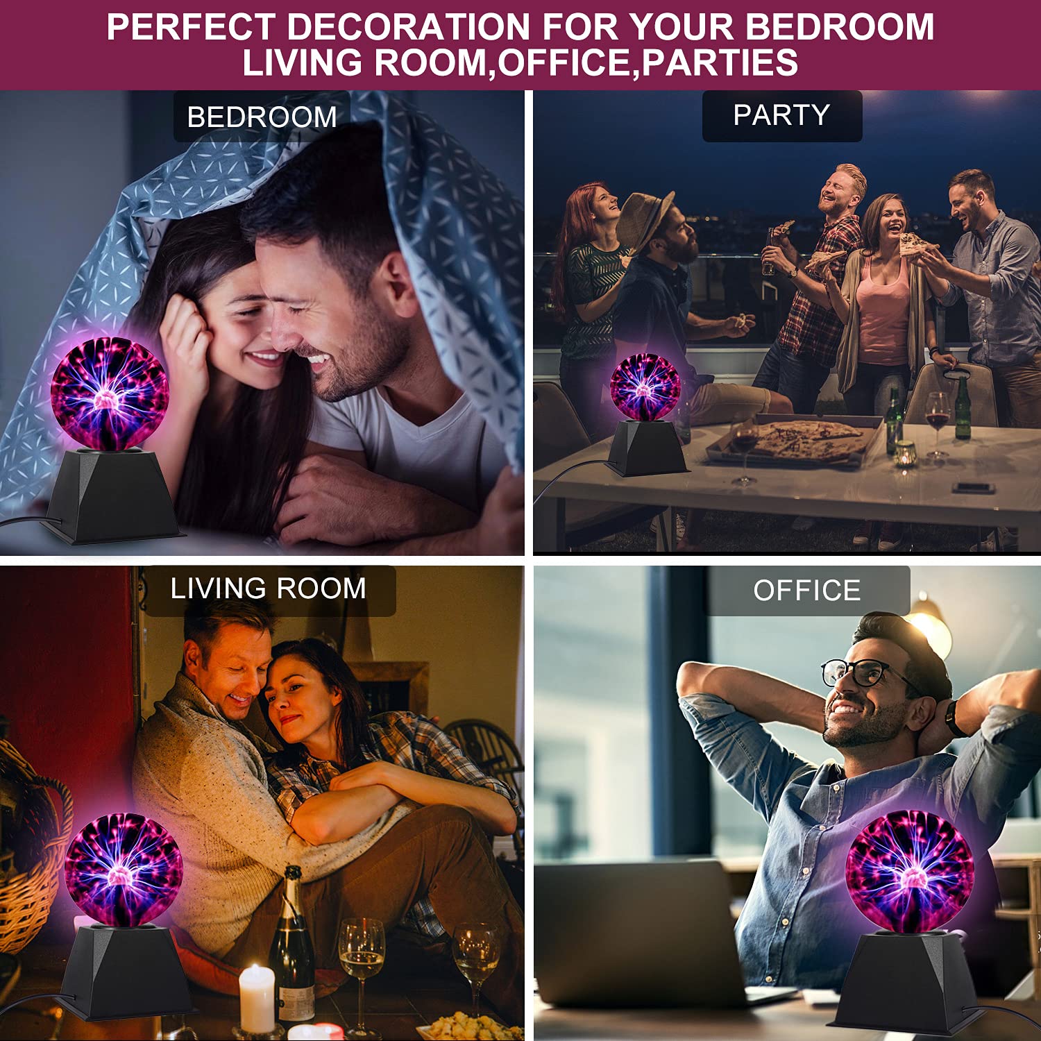 Gresus 5 Inch Plug-In Magic Plasma Ball Lamp - Touch & Sound Sensitive Interactive Plasma Lamp Nebula Sphere Globe, Science Educ