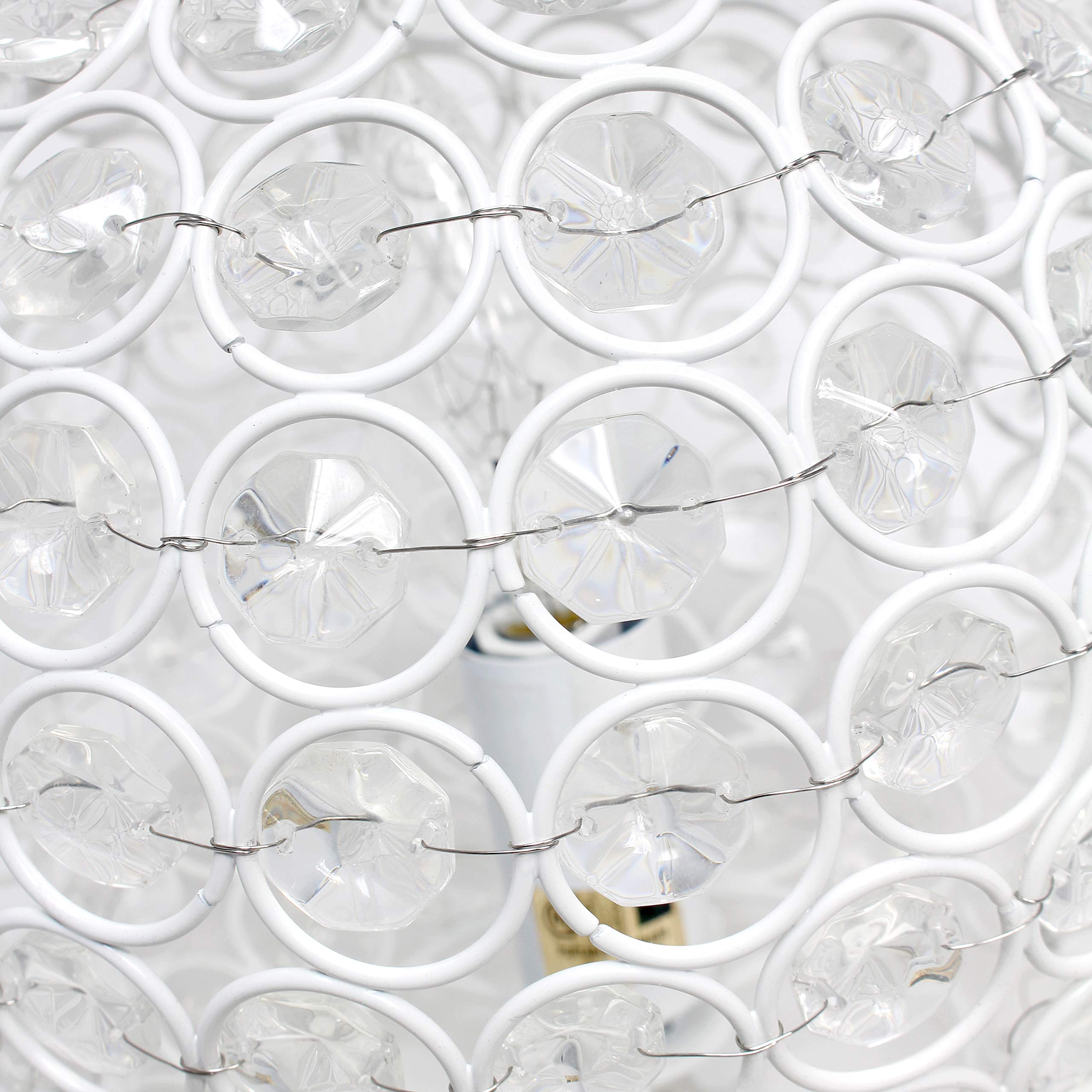 Elegant Designs Lt1026-Wht 8&quot; Elipse Crystal Collection Metal Crystal Ball Sequin Table Desk Lamp For Accent Lighting, Décor, Living Room, White