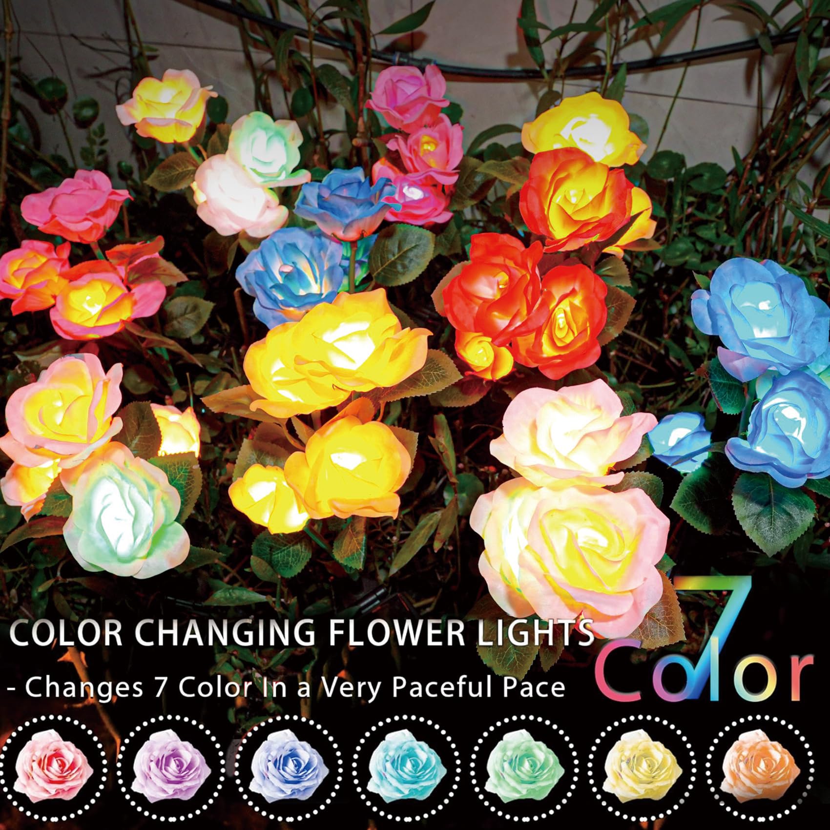 TONULAX Solar Garden Lights - Upgraded Outdoor Light, 7 Color Changing Rose Lights for Yard,Garden Decoration, Enlarged Solar Pa