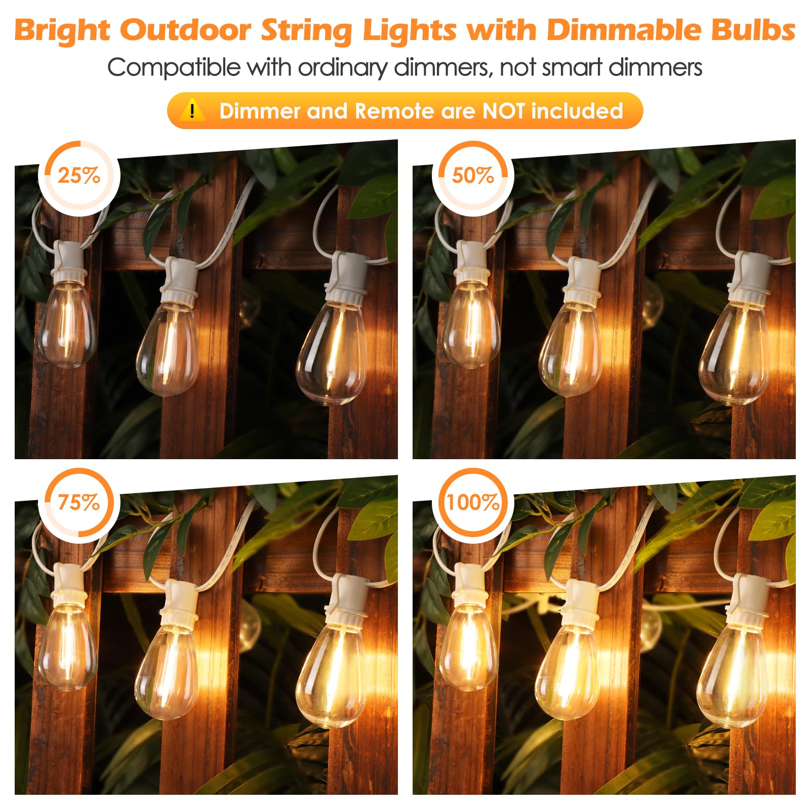 Larkvue 192Ft(2X96Ft) Led Outdoor String Lights, Linkable Patio Light With 60+3 2700K Waterproof Dimmable Hanging Bulbs For Perg