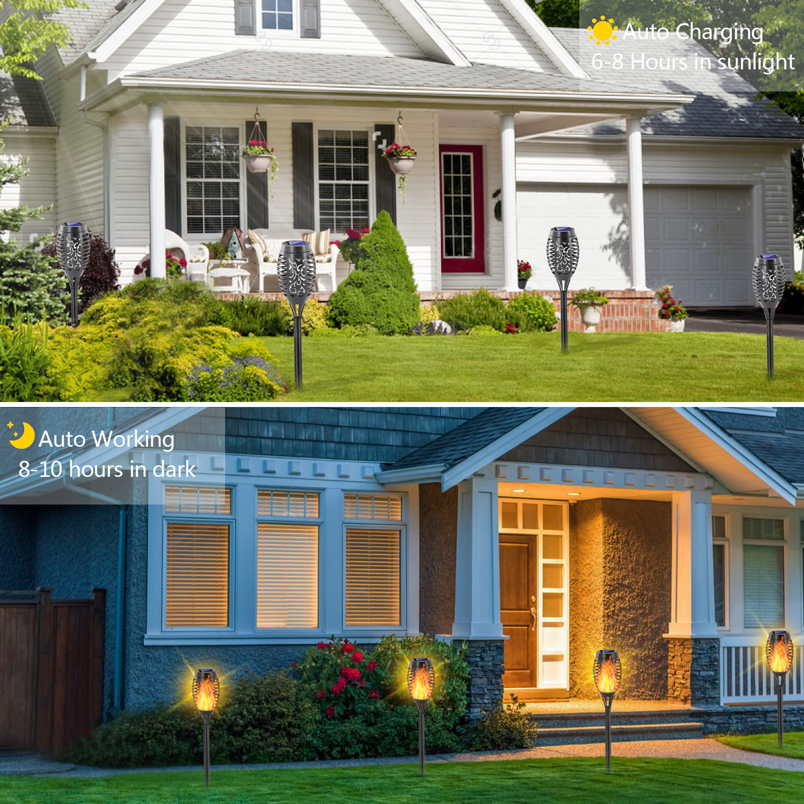 Eoyizw 8 Pack Solar Torch Light With Flickering Flame, 12 Leds Solar Lights Outdoor, Ip65 Waterproof Solar Tiki Torches For Outs