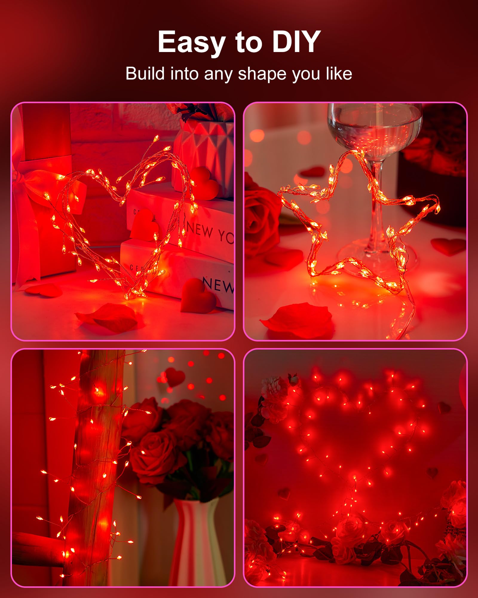 Moonflor 10Ft Fairy Lights Color Changing - 100 Led 22 Colors Cluster Fairy Lights With Remote, Firecracker String Lights With 12 Modes, Valentines Fairy Lights For Bedroom Indoor Classroom Christmas