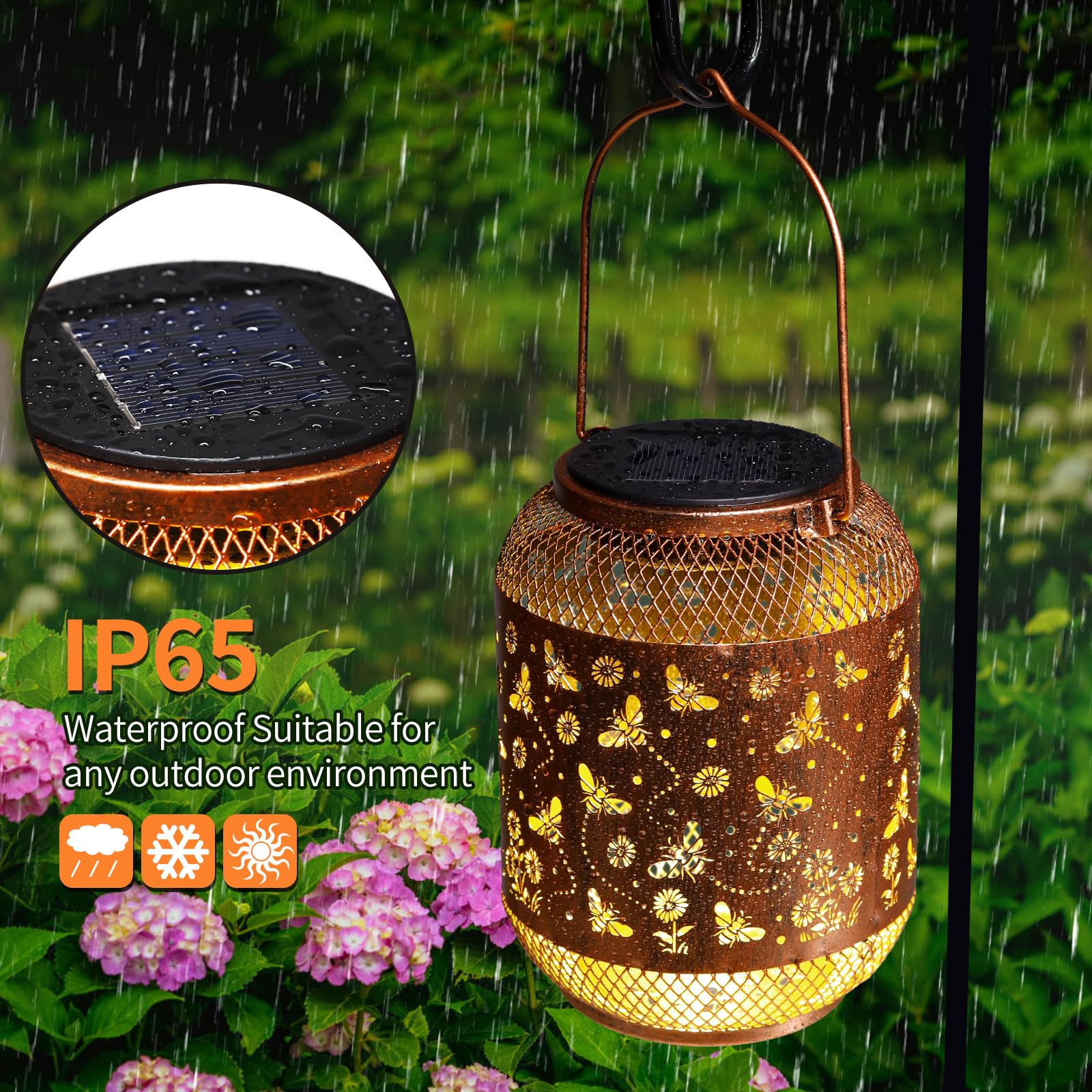 Aitenisen Solar Lanterns - Waterproof Metal Bee Garden Decor For Yard, Patio, And Porch