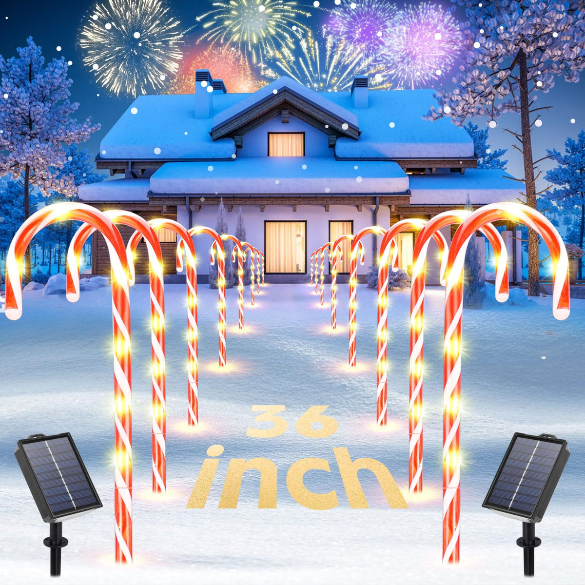 Solar Christmas Candy Cane Lights Outdoor Waterproof, 36'' Upgraded Pathway Stake Lights, 8 Modes, 108 Led, Solar & Usb Charging