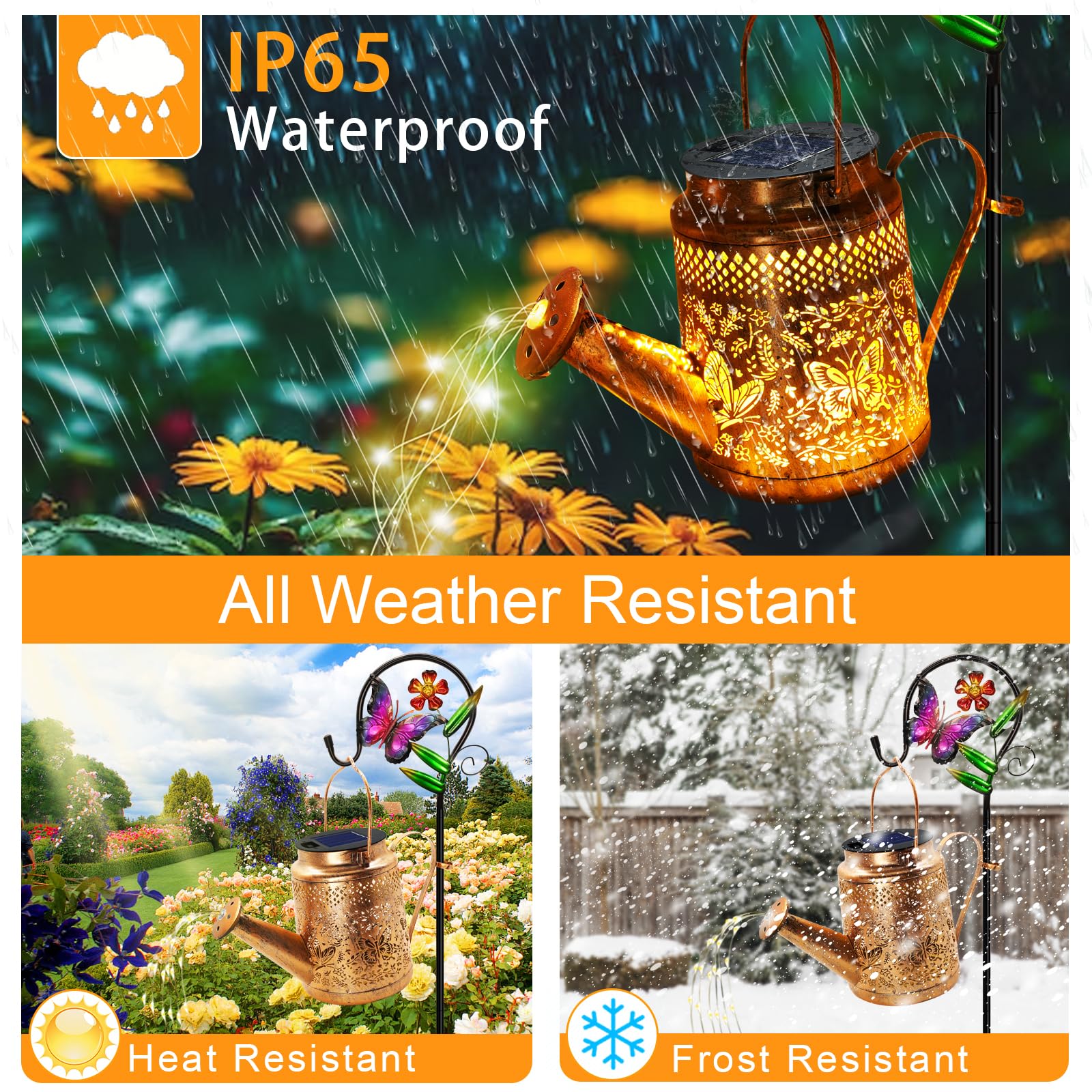 2 Pack Solar Powered Butterfly Watering Can Lights Waterproof Outdoor Decor With Shepherd Hook Hanging Patio Lights For Yard  Garden  Backyard Perfect Gardening Birthday Gift For Women  Mom  Grandma