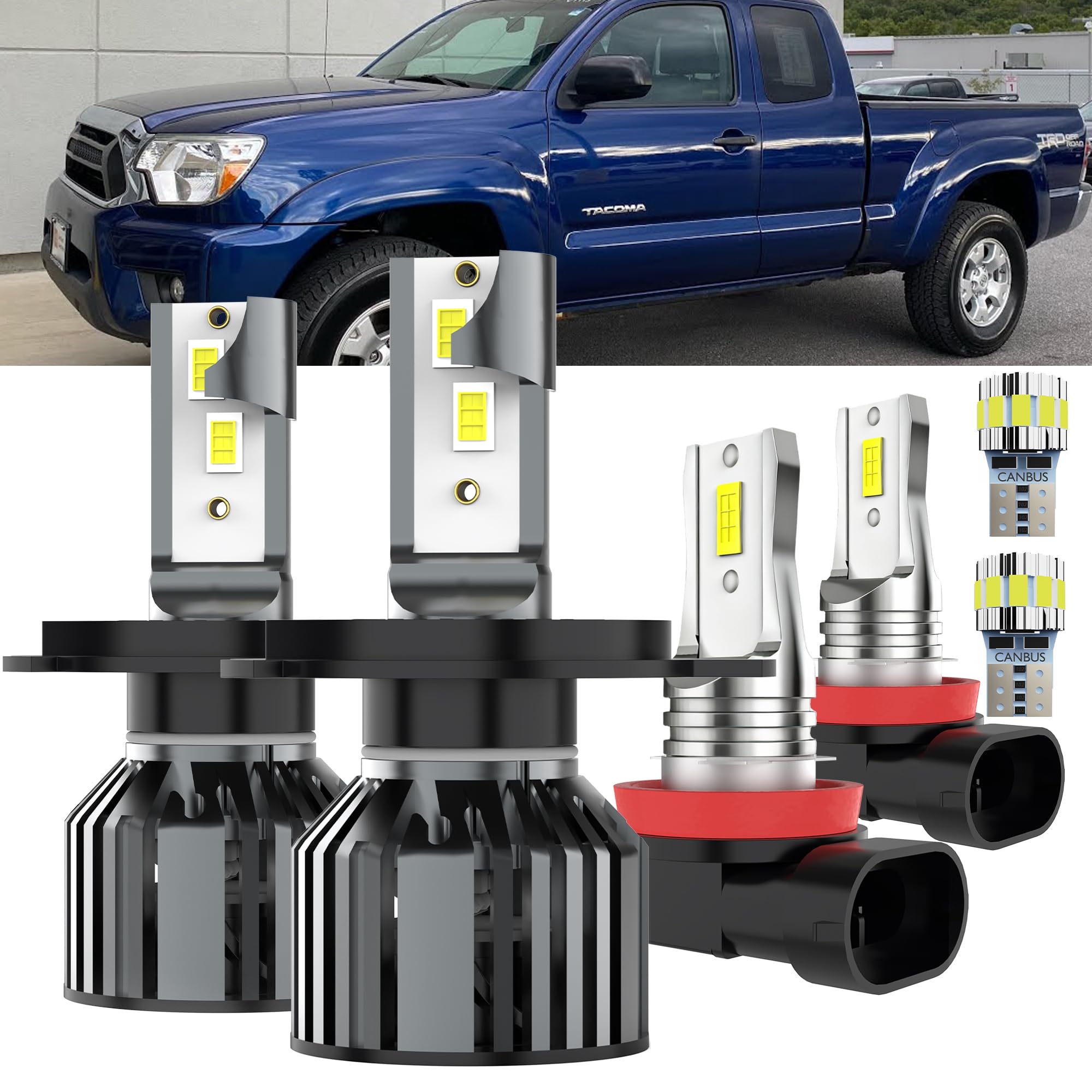 AYOTZIH Bulbs Fit For Toyota Tacoma 2012-2015, High/Low Beams+ Fog Lights+ License Plate Lights Combo, 400% Brightness 6000K Whi