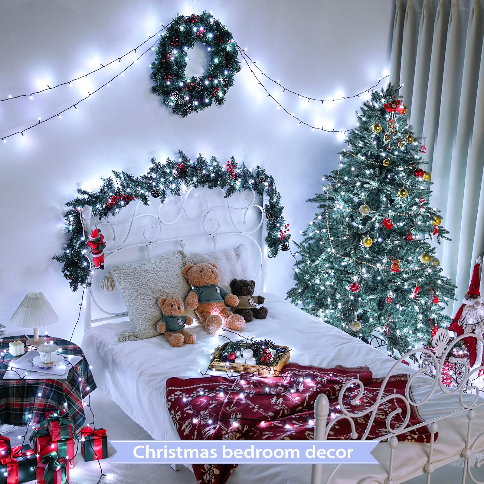 JMEXSUSS 200 LED Christmas Lights, 66ft Connectable, Waterproof, Green Wire, White, Model EXS-S-0200