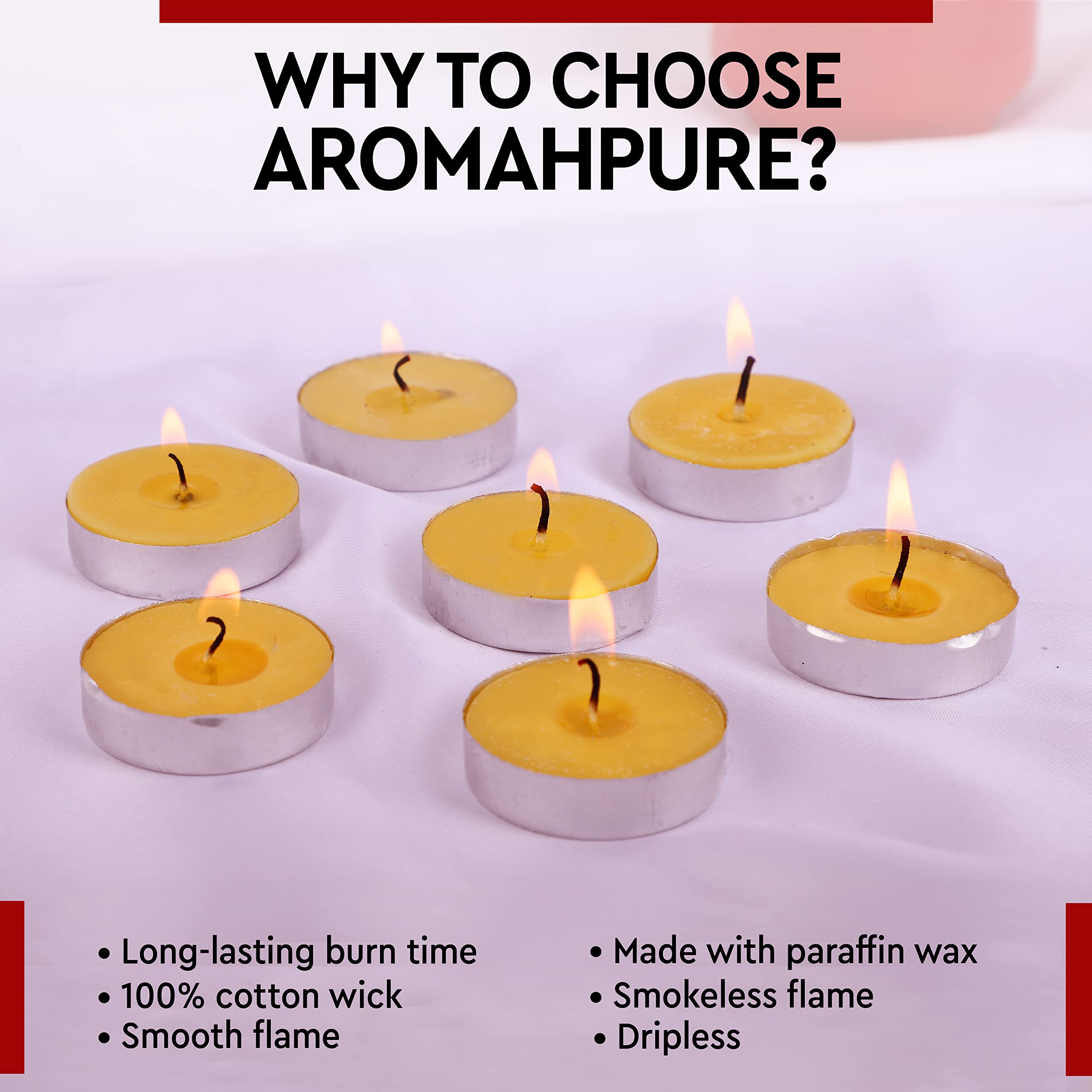 Aromahpure Scented Decorative Tealight Candles | Wax Tealight Candle | 10 gm, 50 Pcs| Thai Lemongrass Smokeless Candles | 3 Hour