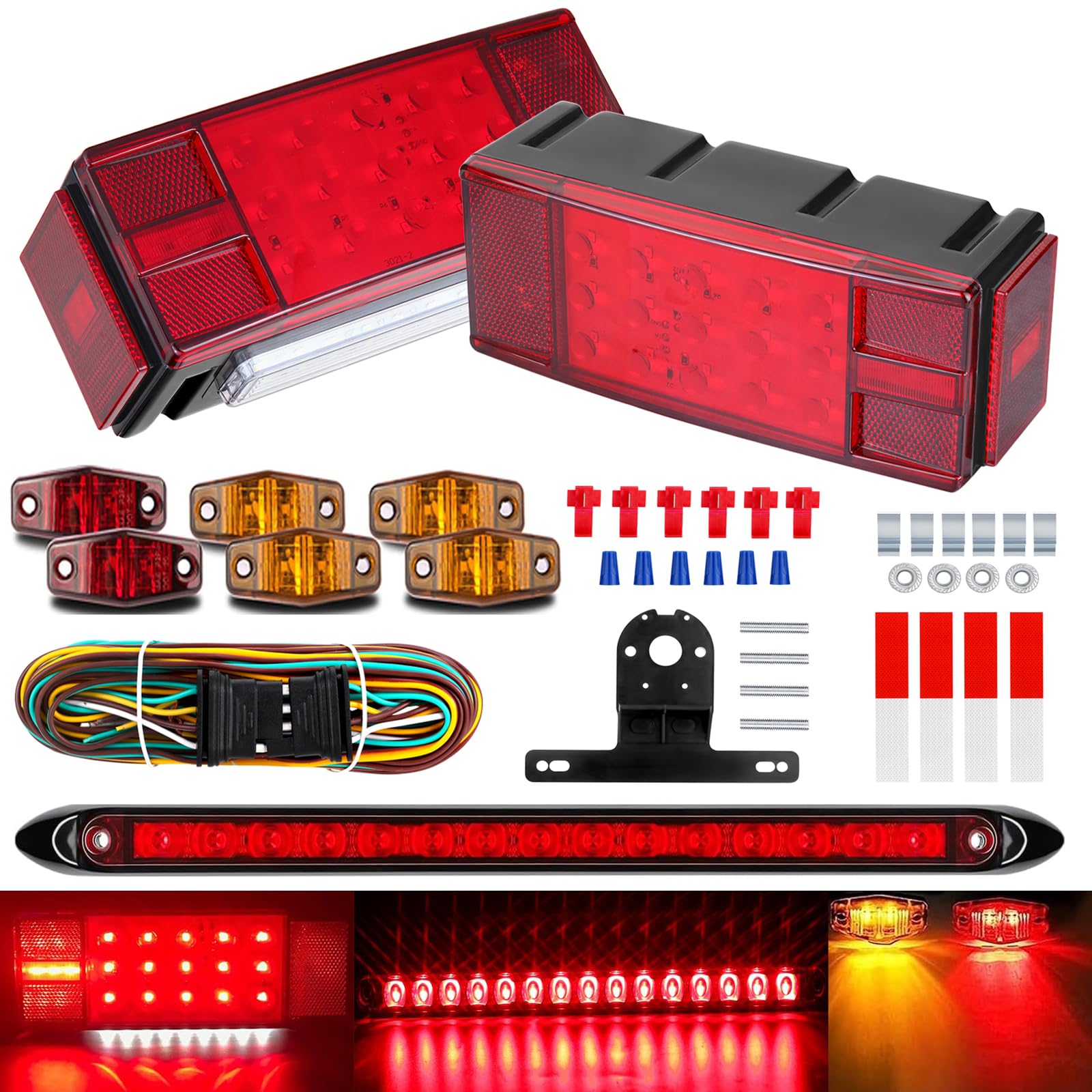 LIMICAR Boat Trailer Lights Kit, IP68 Submersible LED, 13.7in 3rd Light Bar, Red & Amber, Model 200725