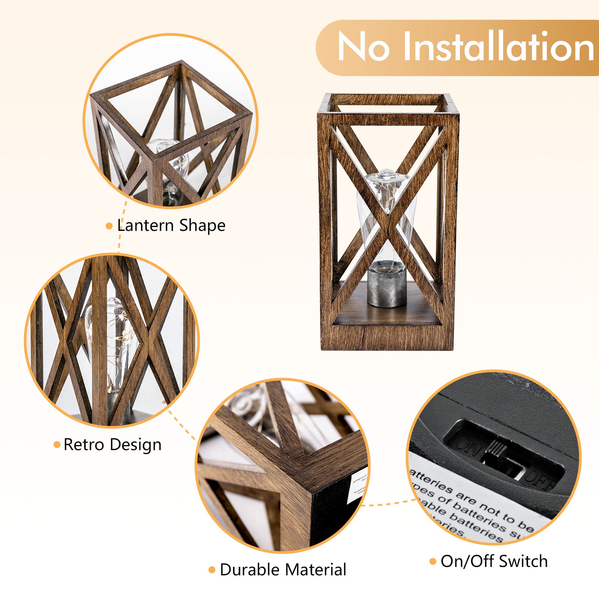 Wingbo 2 Pack Retro Battery Powered Table Lamps, Faded Brown, Indoor/Outdoor Use