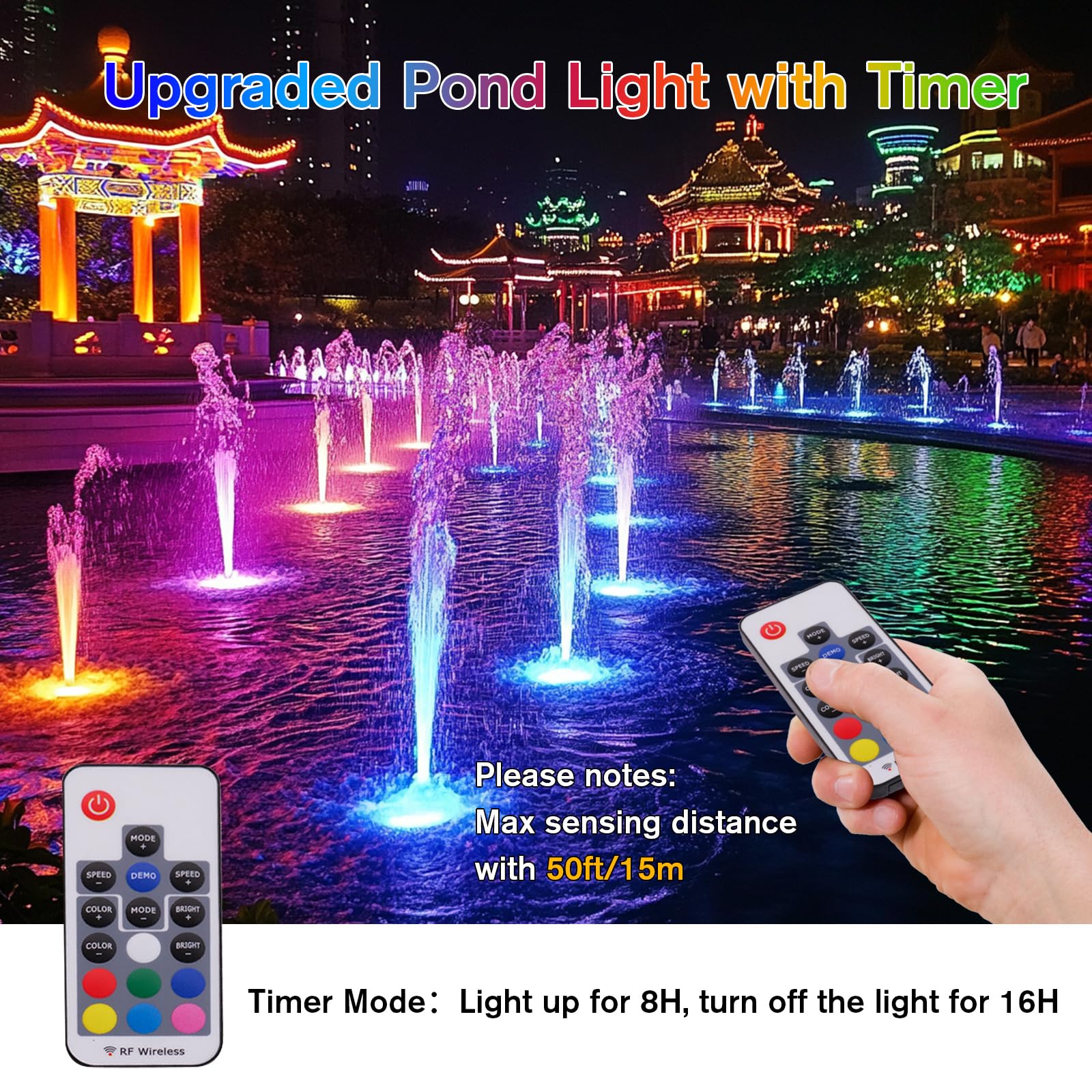 POPOSOAP RGB Underwater Pond Lights, 6 Headlamps, IP68 Waterproof, 20 Colors Dimmable, Remote Control, Multicolor, for Garden Pool