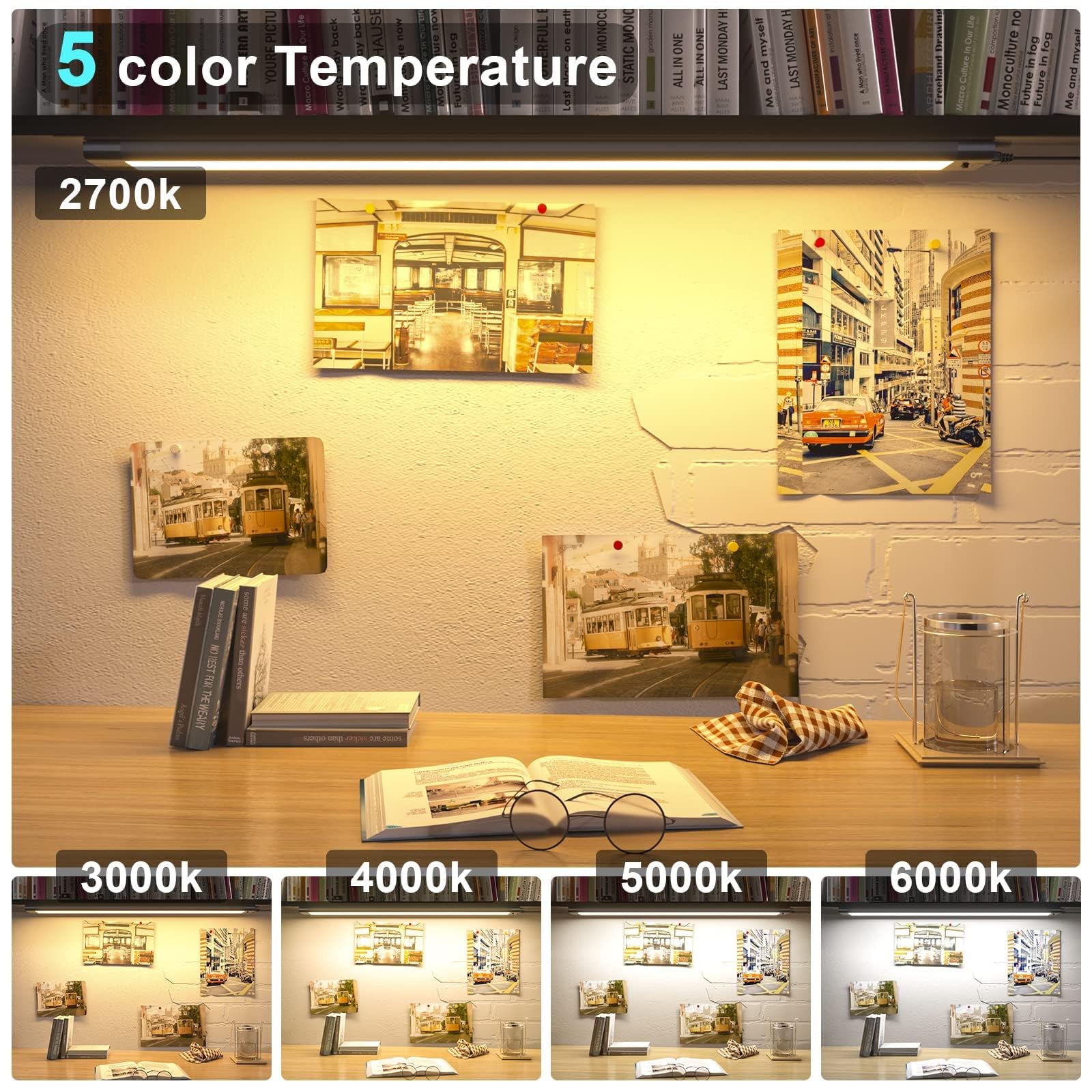 WOBANE LED Under Cabinet Light, 24 inch, Black, Hand Wave Activated, Warm White to White, Touchless Dimmable, Model CS4