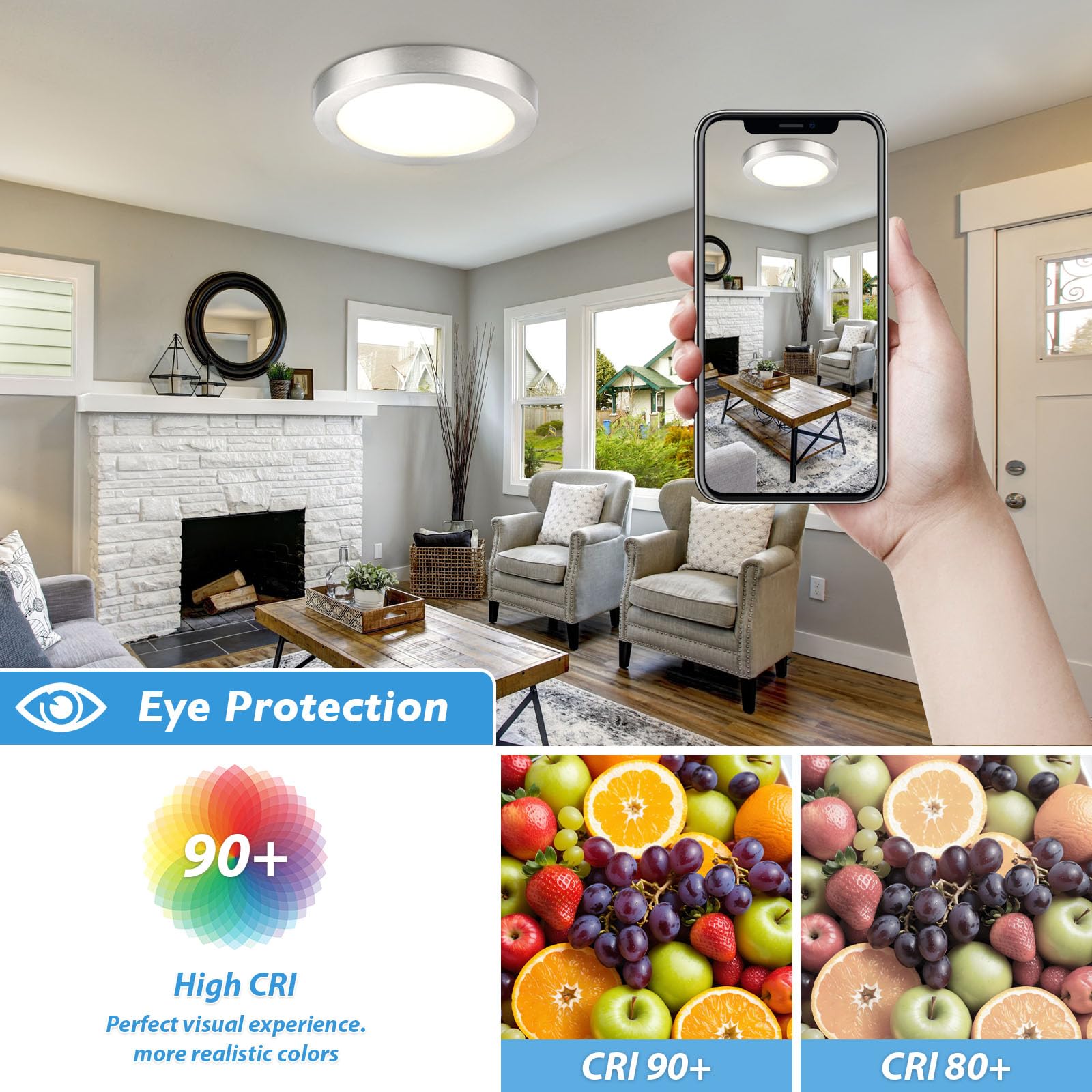 7 Inch Flush Mount Ceiling Light Fixture, Metal And Glass Led Ceiling Light Flush Mount, Slim Dimmable Flush Mount Light For Kit