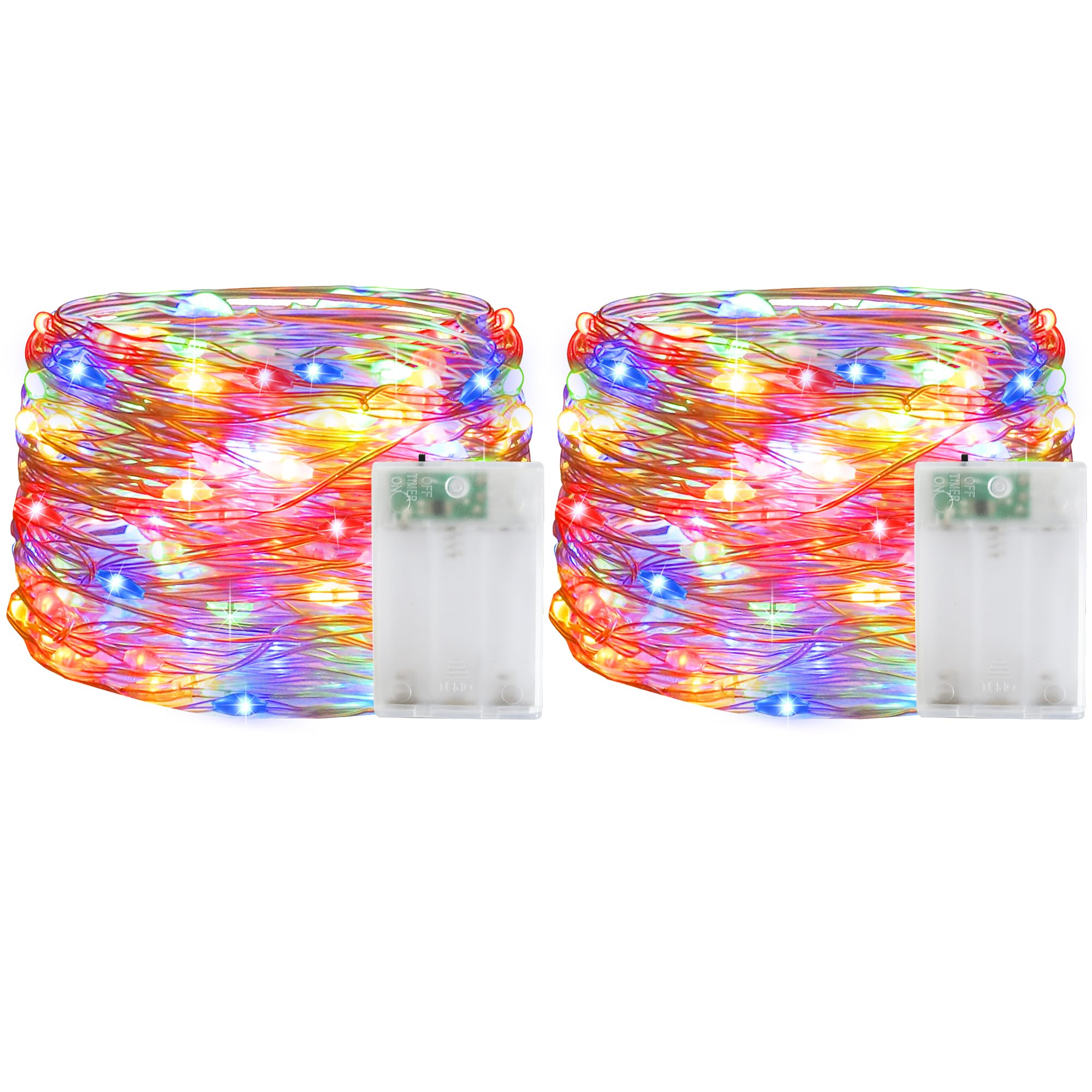 YAOZHOU Christmas Decorations Multicolor Fairy String Lights, Battery Operated with Timer, 2 Pack Total 33FT 100 Led Mini Batter