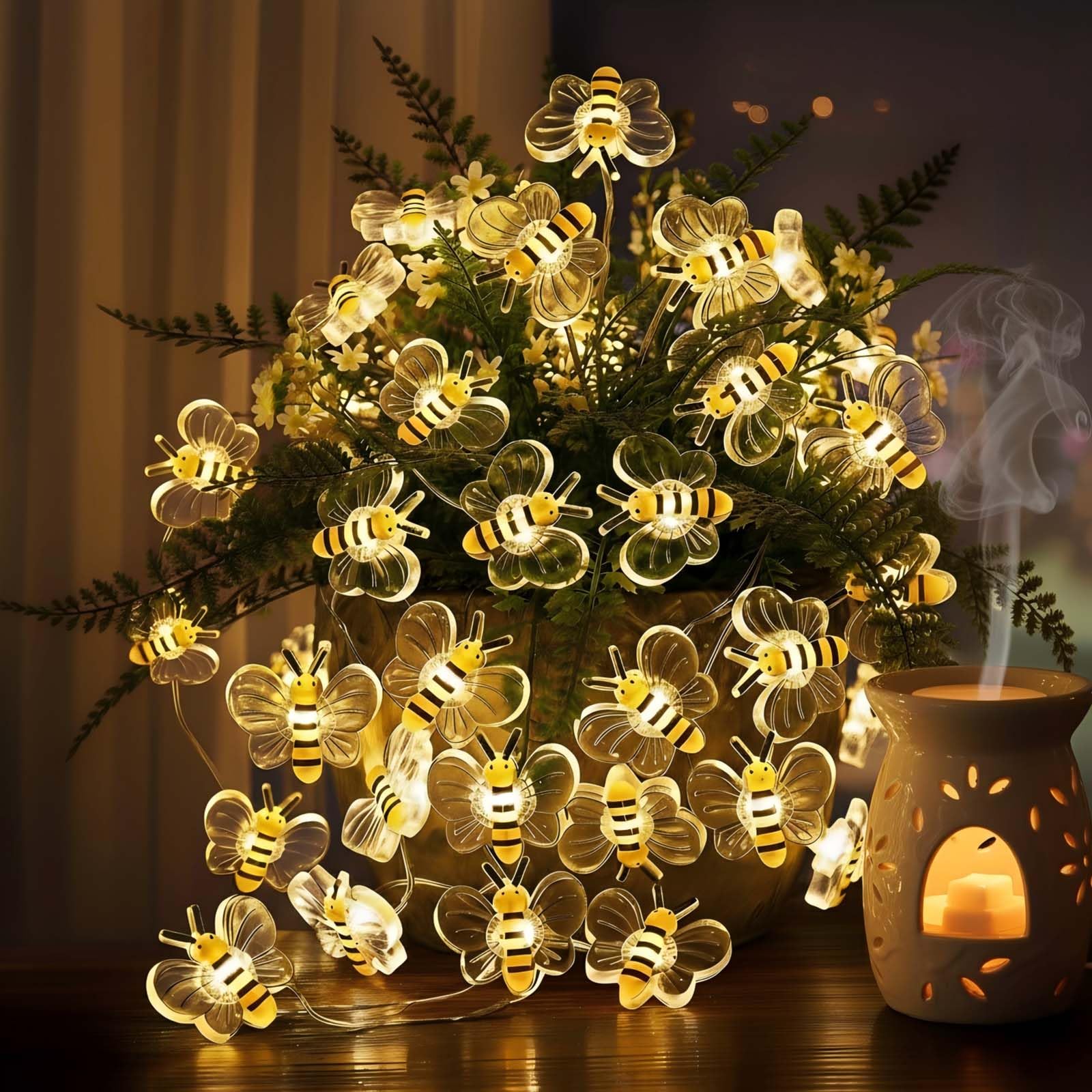 KEPABIGLE Bee Decor String Lights 10ft String Light with 30pcs Honeybee Shaped Led Bulb Battery Operated Fairy Lights for DIY Indoor Bedroom Party Wedding Patio Christmas