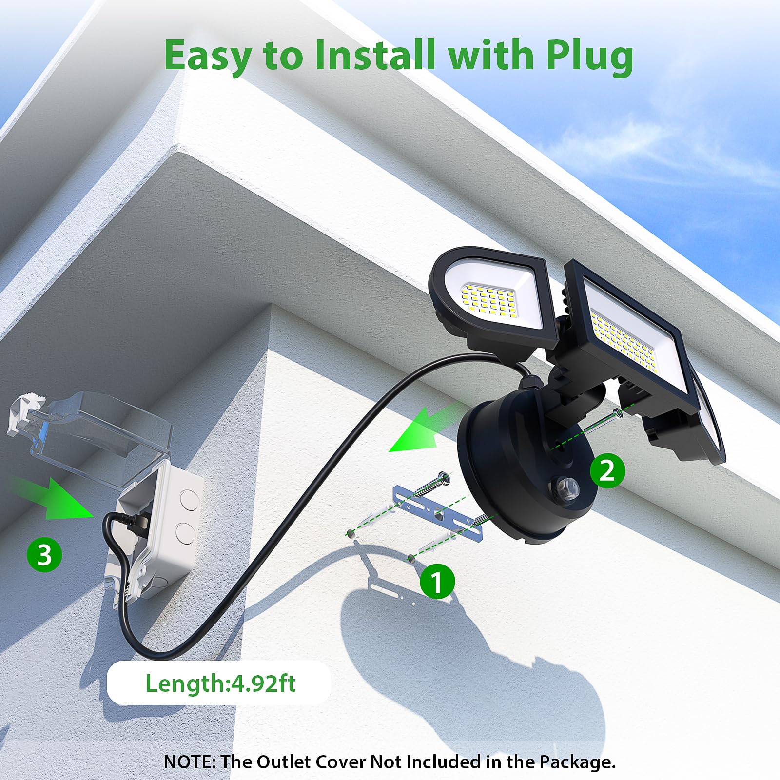 Imaihom 65W Dusk To Dawn Outdoor Security Light, 6500Lm, 3 Adjustable Heads, Ip65 Waterproof