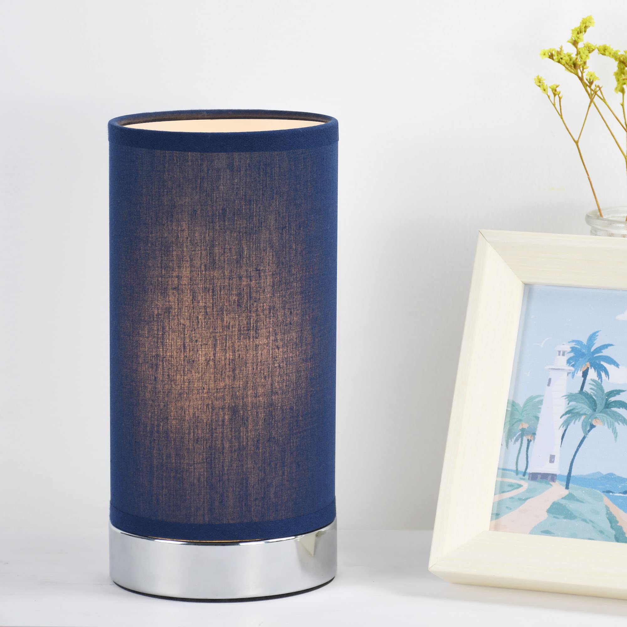 Lampwell Small Table Lamp, Modern Design, Metal and Fabric, F3.94×H8.27IN, Dark Blue, Model 21884