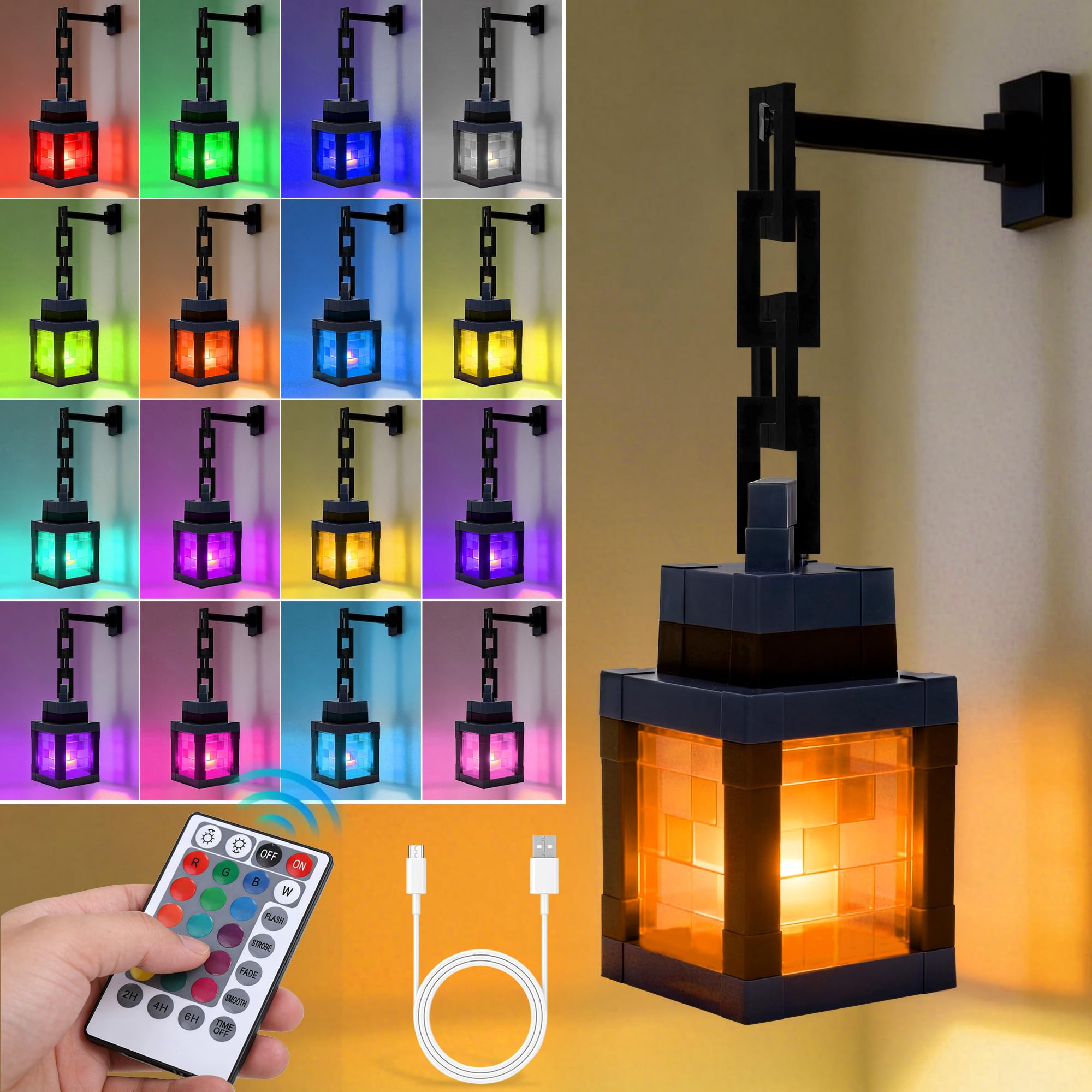 16 Color Changing LED Lantern Night Light, Rechargeable Hanging & Tabletop Lamp, Gaming Room Home Decor, Ideal Gift for Easter H