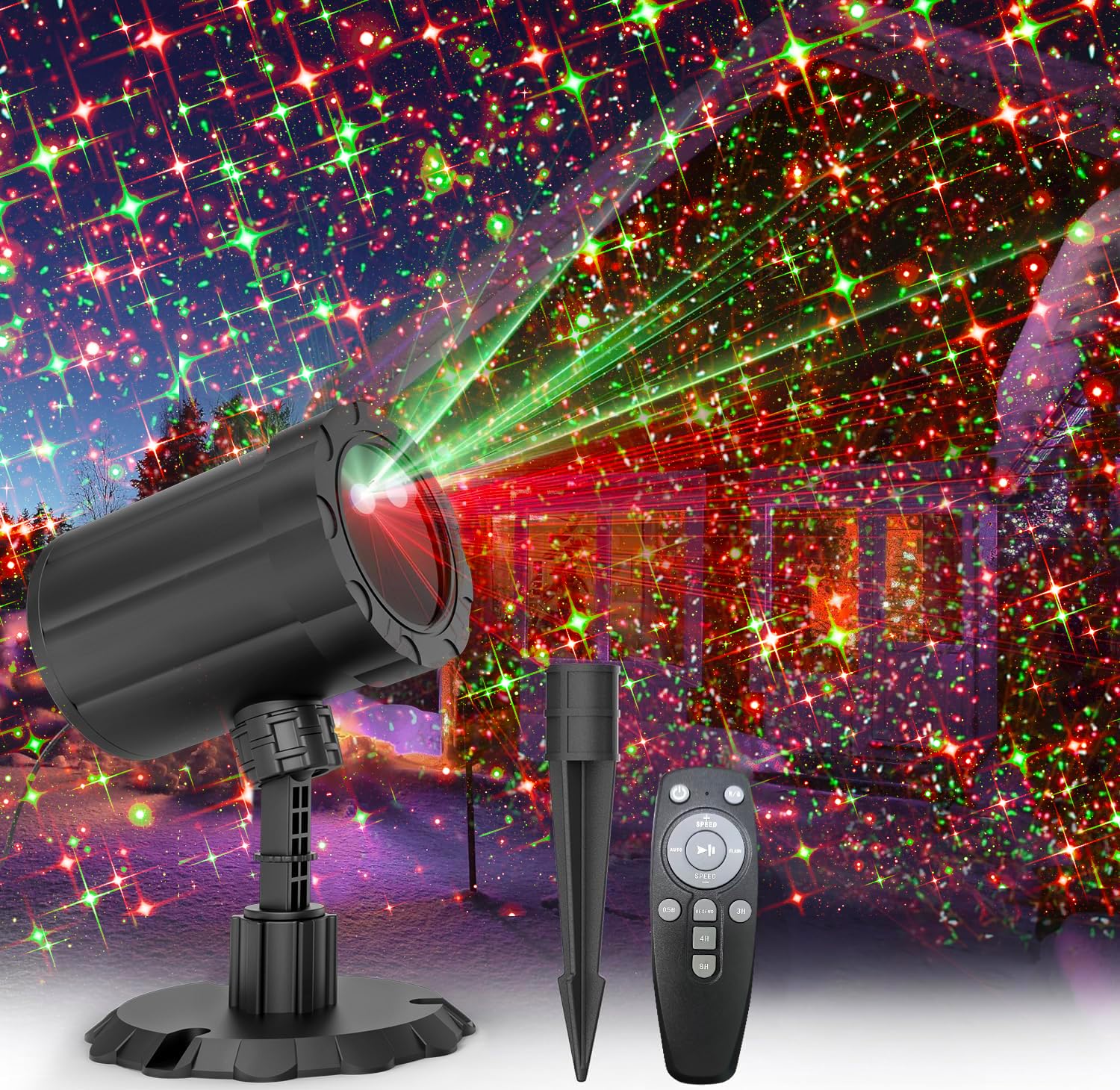 Christmas Projector Lights Outdoor, Blofun Red And Green Starlight Projection Light, 3 Modes With Remote Control, Halloween, Christmas, Party, New Year Decoration Waterproof And Frostproof