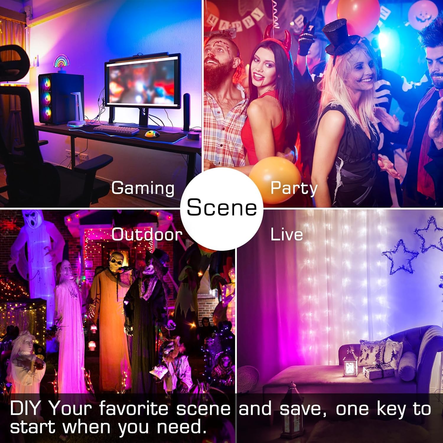 ChangM LED Flood Lights 30W RGB Smart Floodlight, IP66 Waterproof, Bluetooth Control, 6 Pack, 2700K, 16 Million Colors