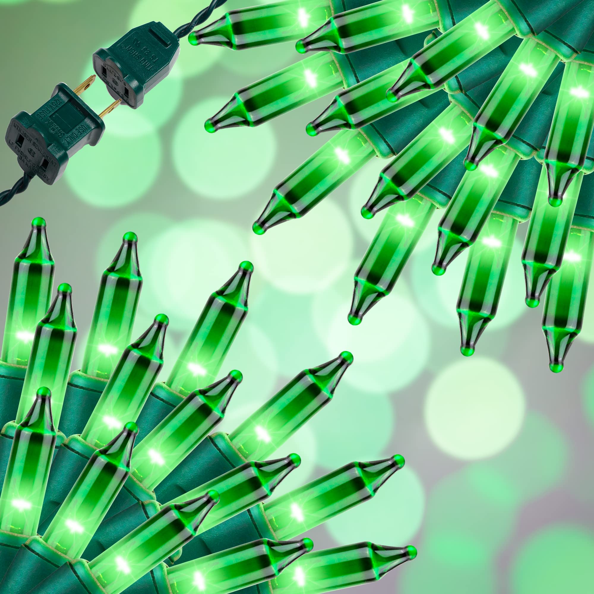 JUSTPRO 100LIGHTS Green Extra-Bright with End Connectors Christmas Decorative Lights 5.98m UL Certified Mini String Light Set Wa