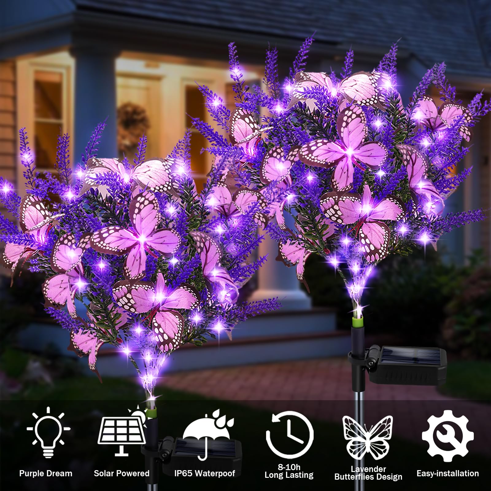 Kohlrabi Solar Garden Lights - 6 Pack Purple Lavender Butterfly Decor