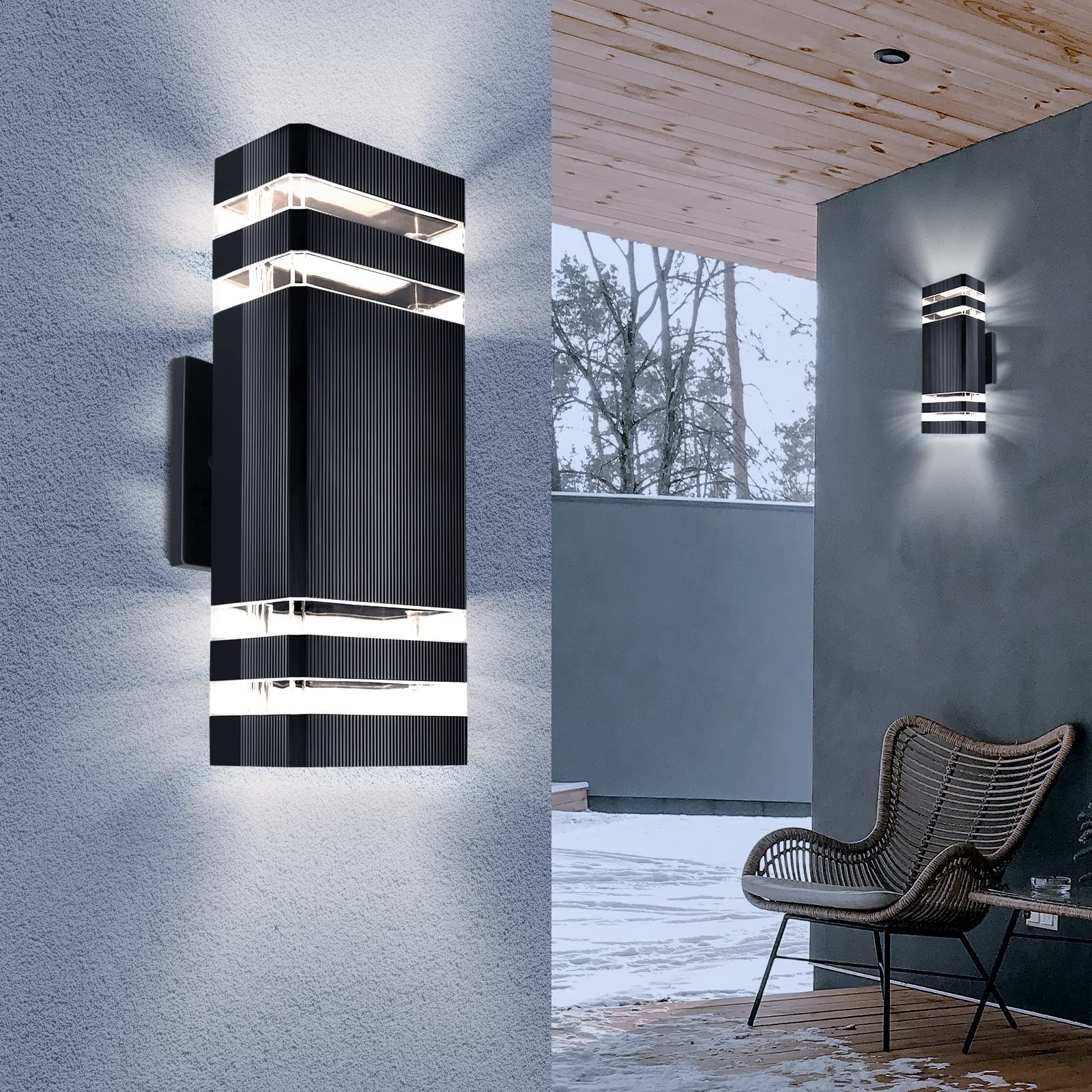 Tesjaso Outdoor Wall Light Dusk to Dawn, Waterproof Sconce Fixture, Matte Black, 7W, 3000K, 2-Pack, Model JK-GU10-4 SEN