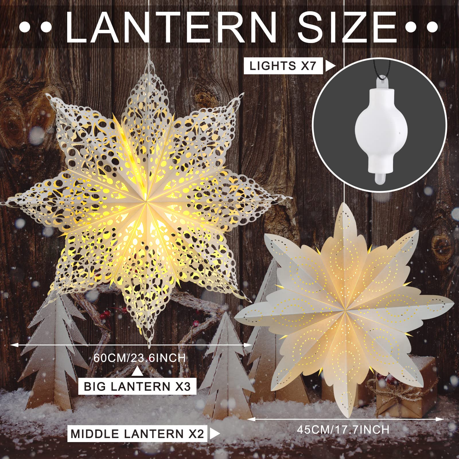 Mudder Christmas Snowflake Lanterns - 5 Pieces, White, CL-TOOLS-C9875, Hanging Decor for Parties, Weddings, and Holidays