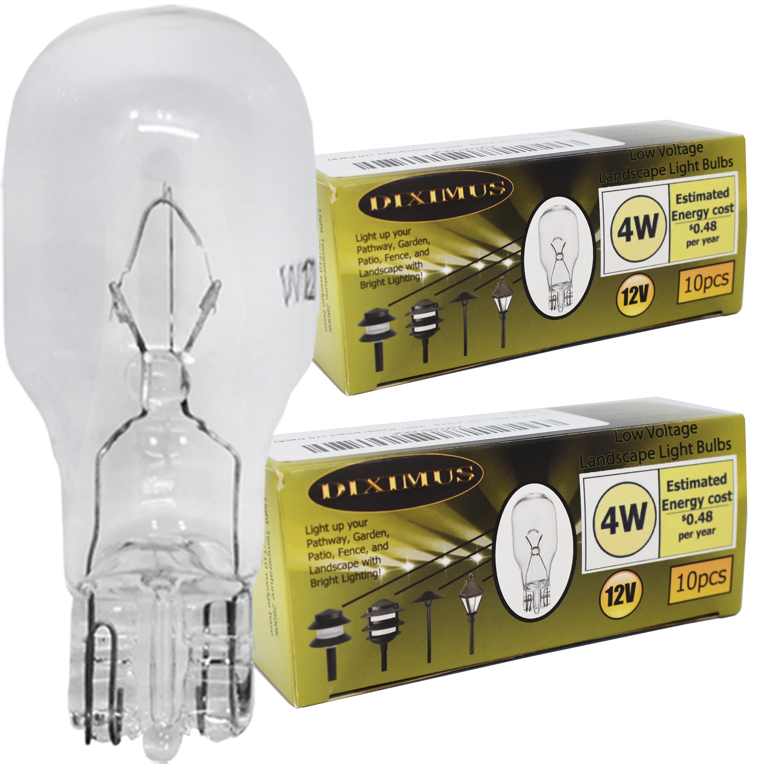 Diximus Landscape Light Bulbs - 20 Pack - 12V Light Bulb - 4 Watt Low Voltage Light Bulbs - T5 Wedge Base Bulbs - Compatible Wit