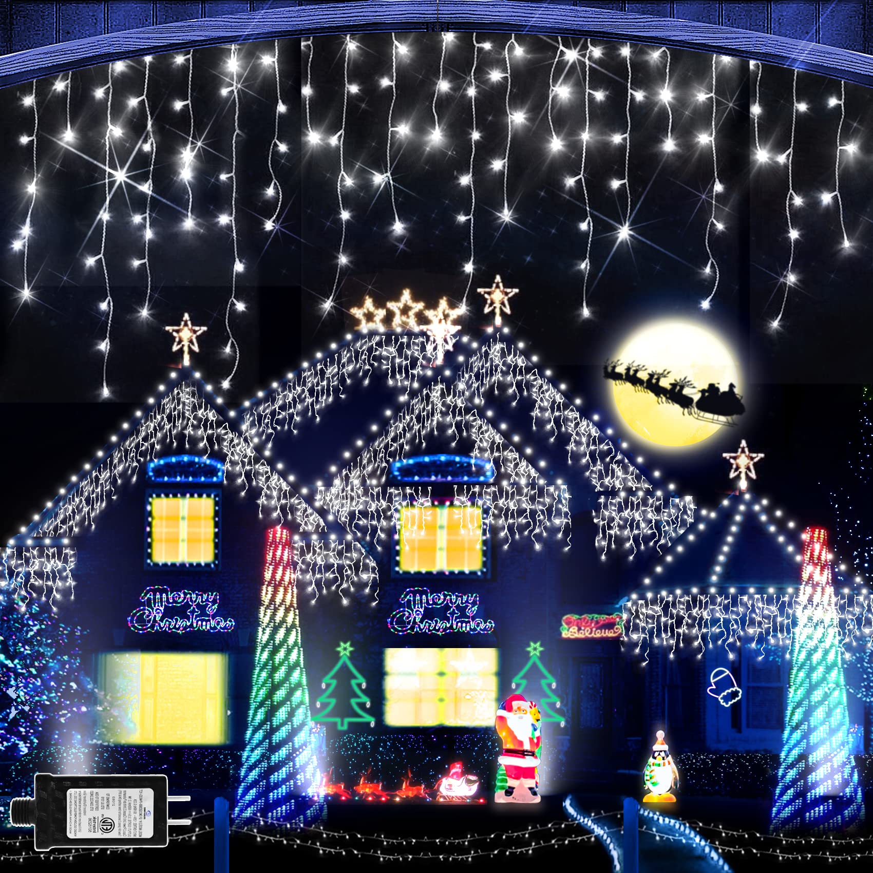 Jxledayy 65Ft 640 Led Cool White Outdoor String Lights - 8 Modes, Waterproof, Timer