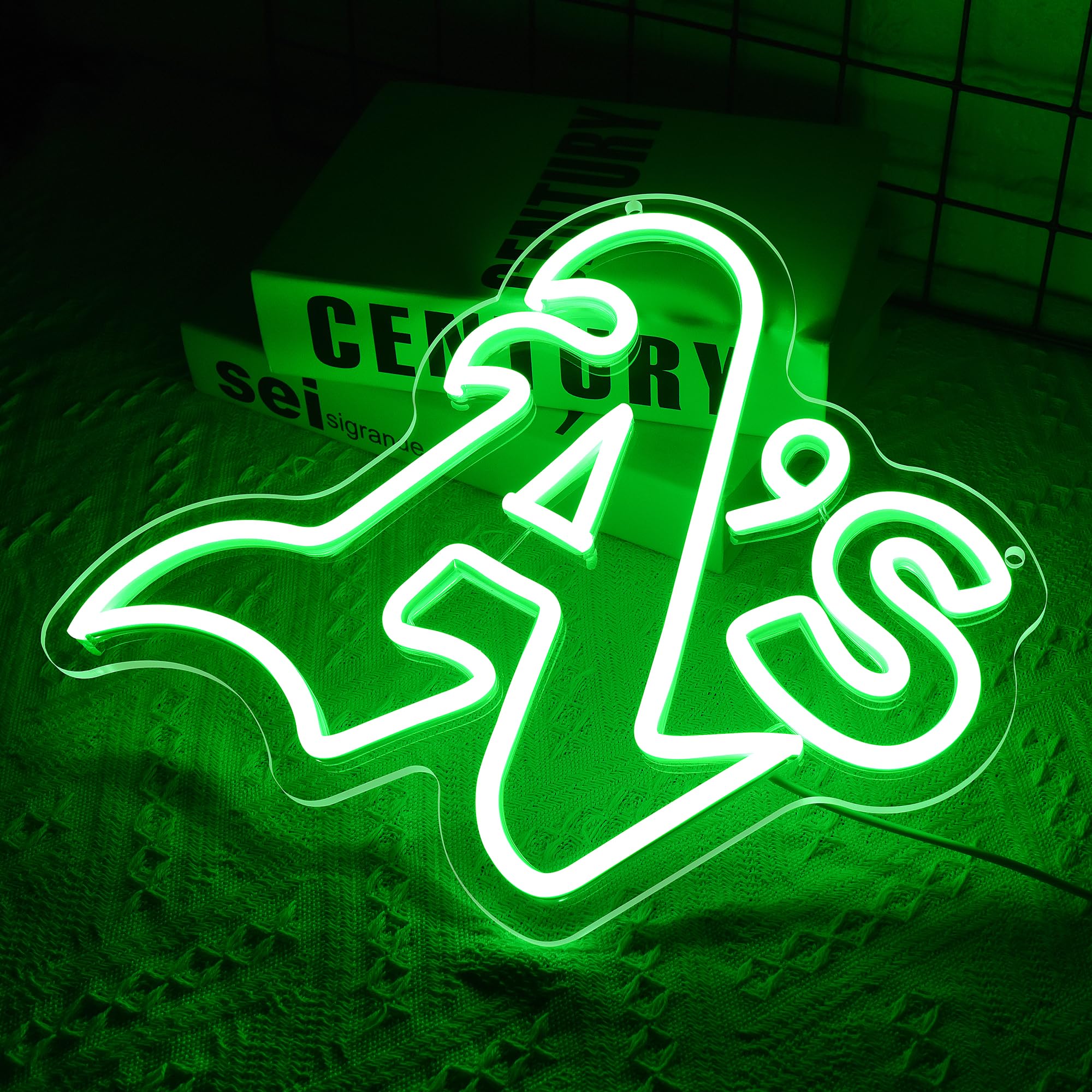 LALAON Baseball Neon Sign LED Light for Wall Decor, 11.69x10.43in, Green Oakland, USB Powered, Model ZKXD316