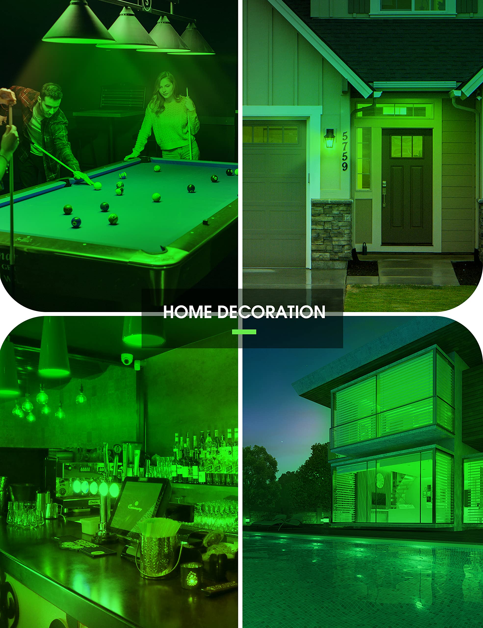 Green Light Bulb? 4 Pack?  9W (60W Equivalent) A19 Green Light Bulbs  E26 Base Non-Dimmable 720Lm 120V Porch Light  Led Colored Light Bulbs For Christmas Decor Party Holiday Lighting