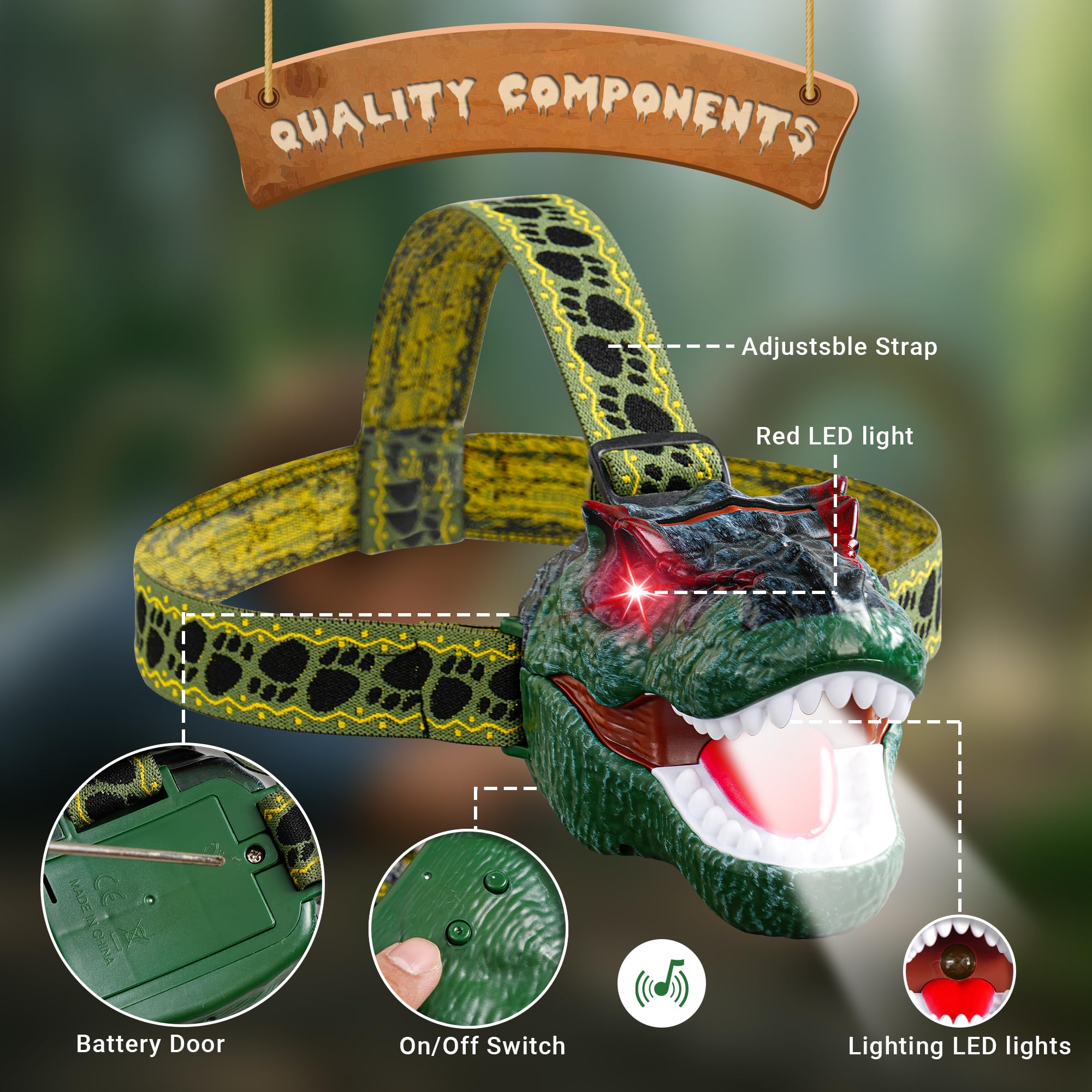 Sanyiyiba Dinosaur Headlamp For Kids T-Rex Led Flashlight With Roar Sound And Adjustable Headband Fun Kid Camping Gear Outdoor H