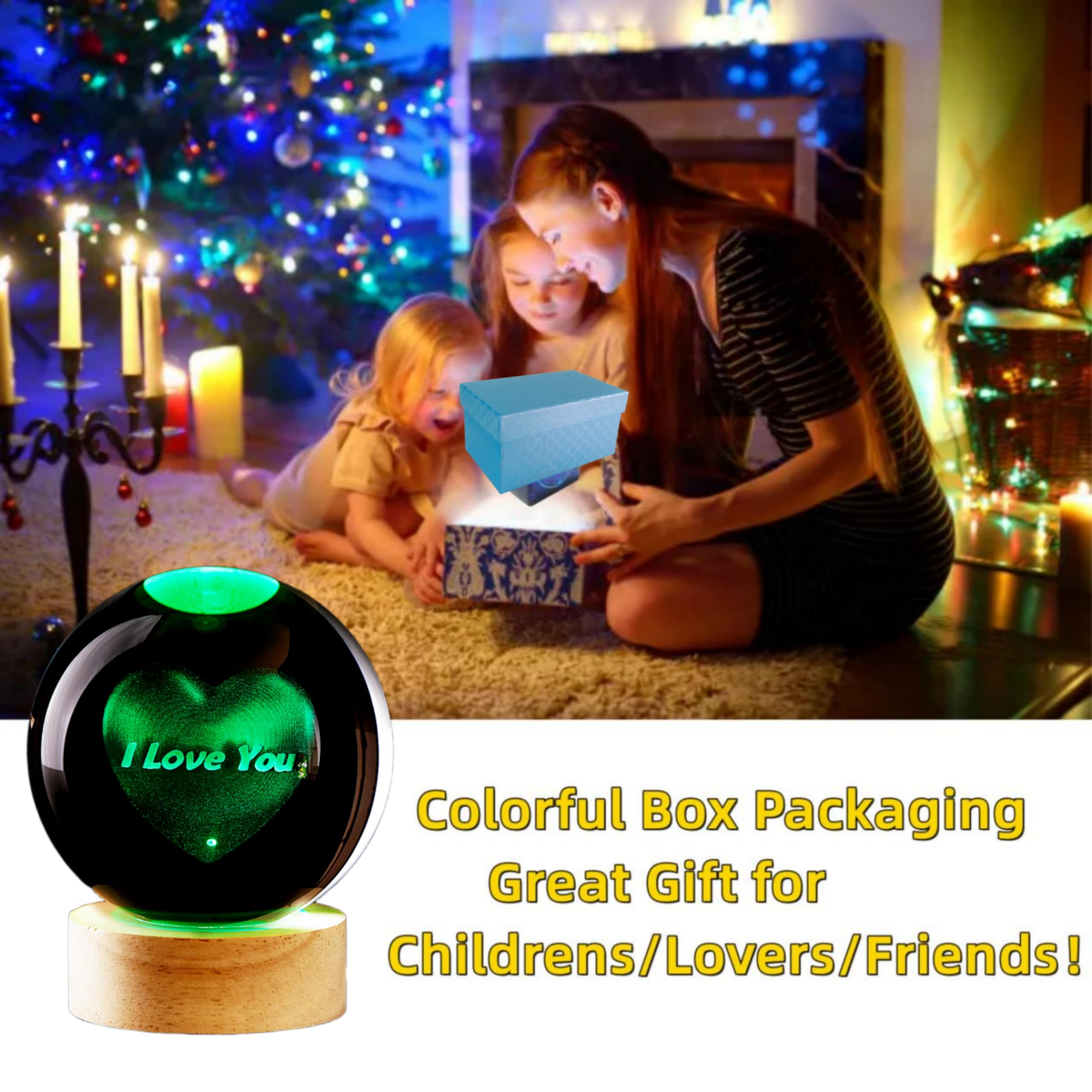 3D Crystal Ball Lamp,Lifelike Led Heart Night Light,16 Color Changing Light,Dimmable Remote Control, Romantic I Love You Lamp
