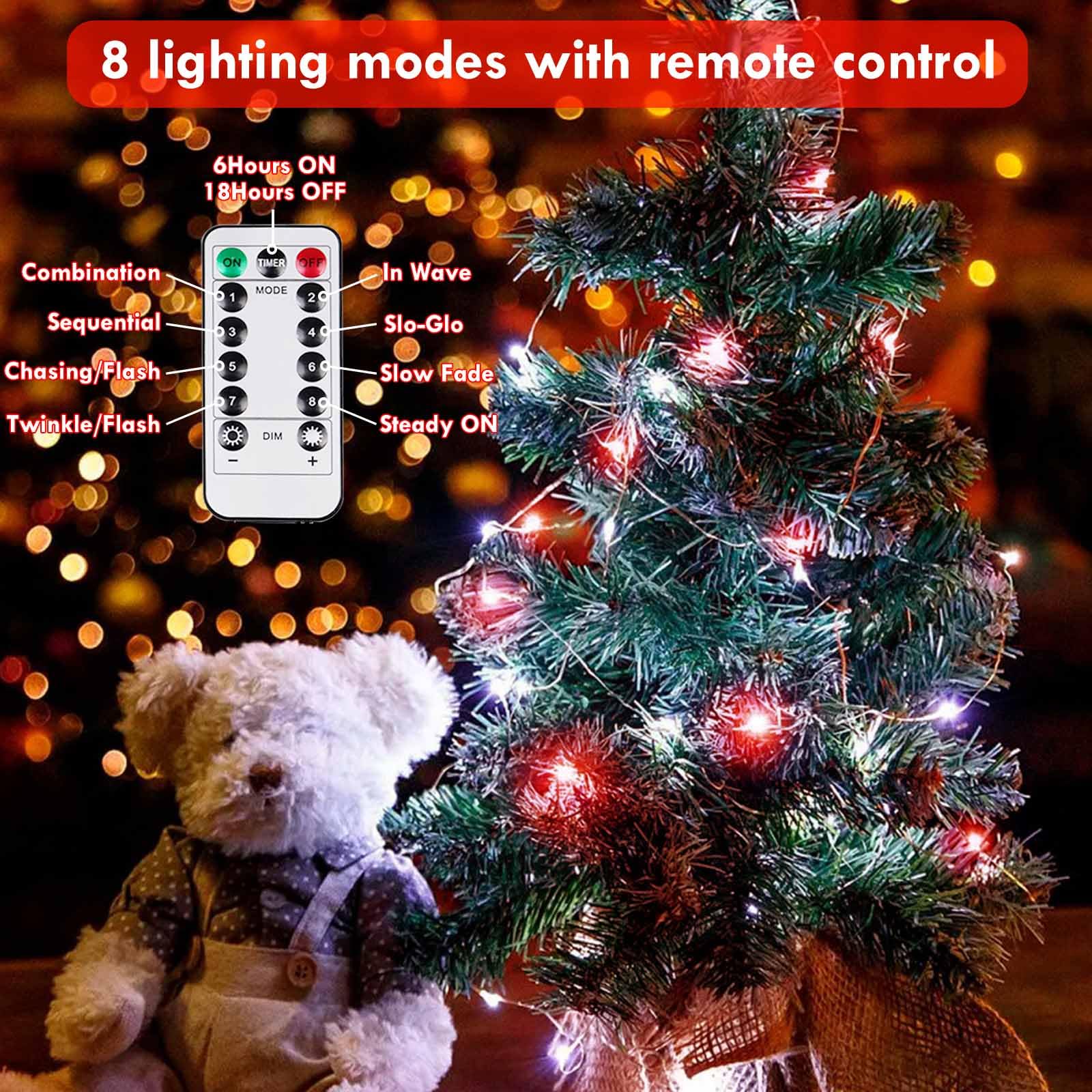 YIQU 3 Pack Fairy Lights, 26 FT 80 LED String Lights, Battery Operated with Remote Control Timer, Red & White, Indoor/Outdoor